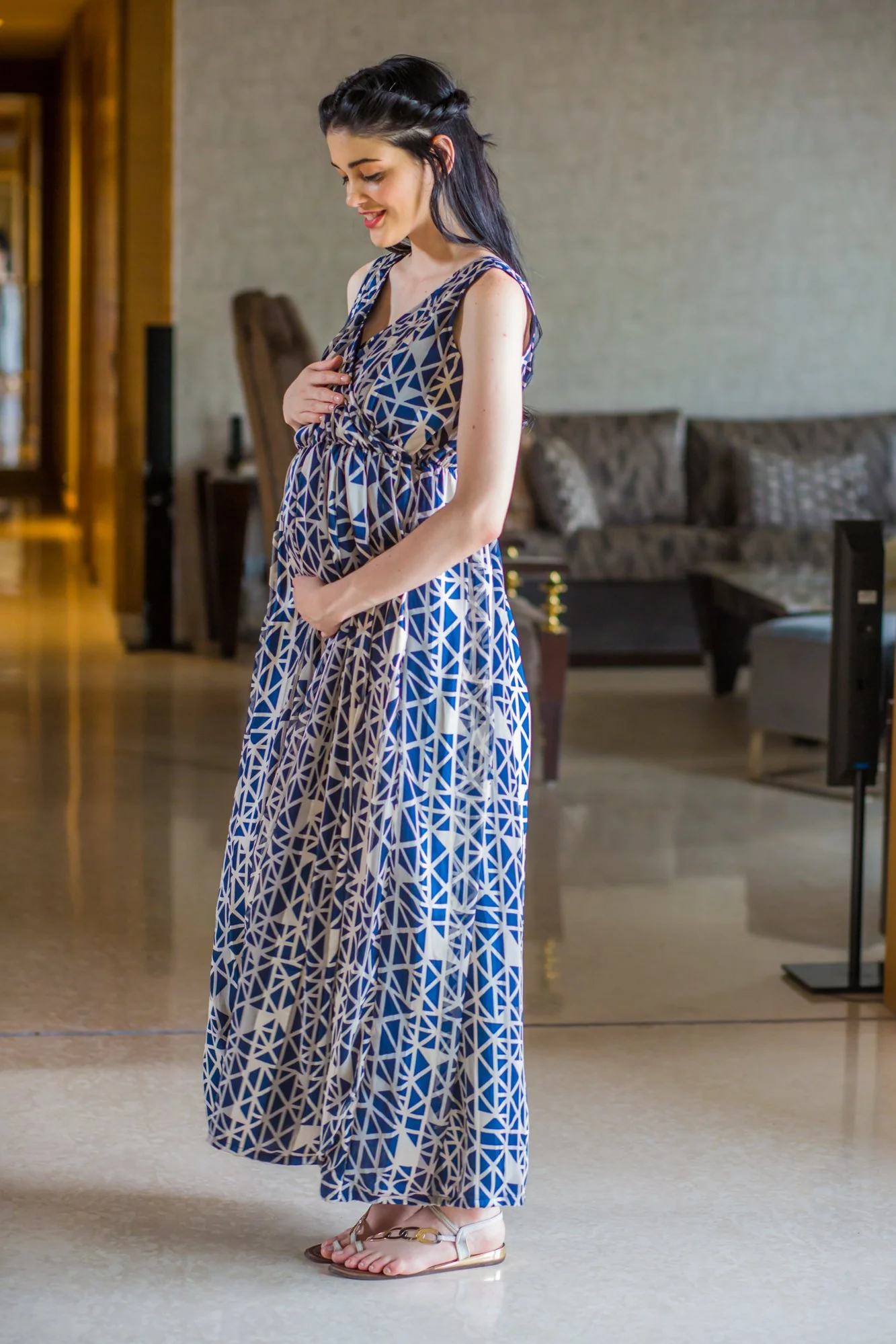 Elegant Patterened Maternity & Nursing Dress - Chenance