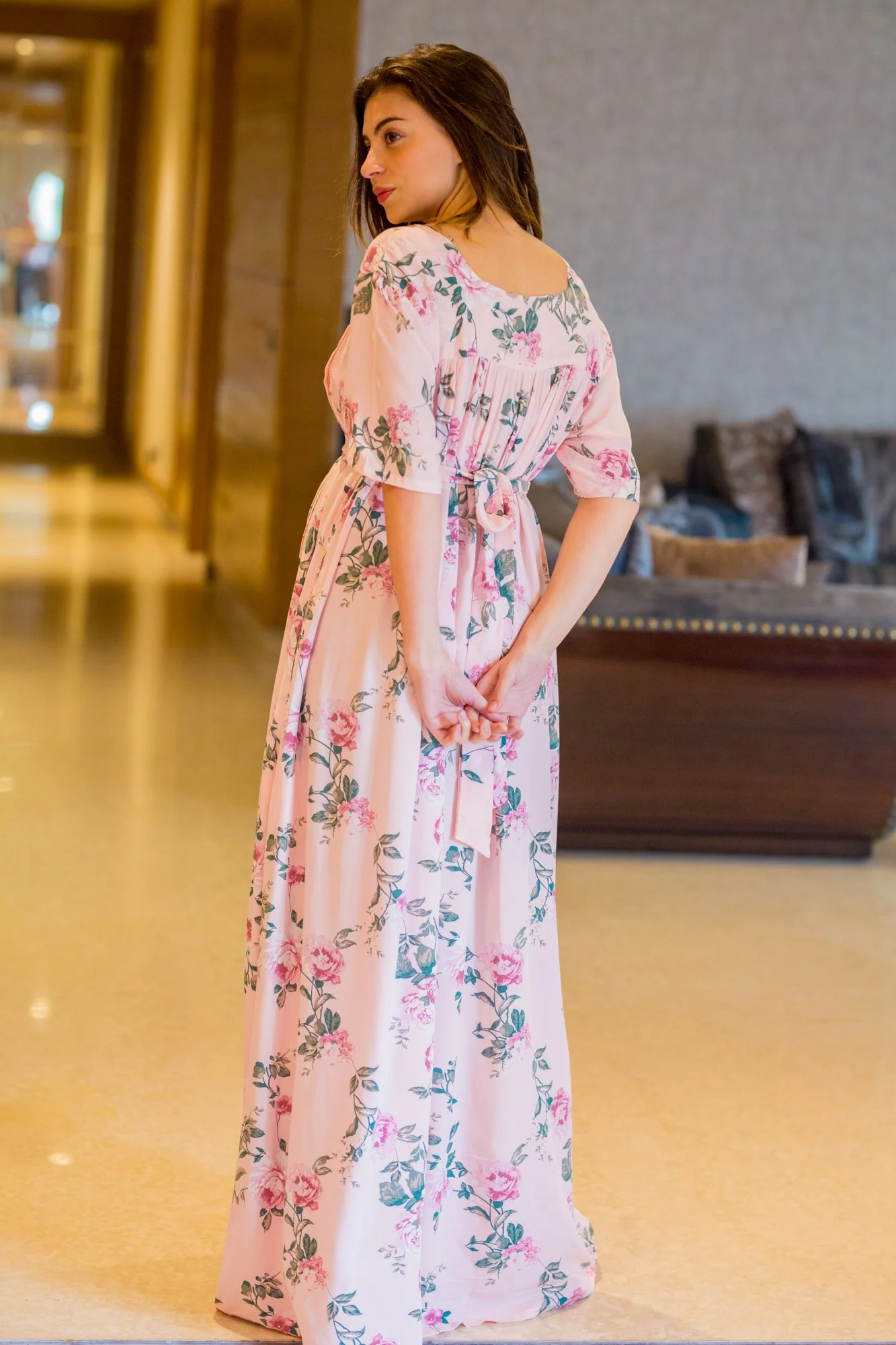 Rosy Pink Maternity & Nursing Night Dress - Chenance