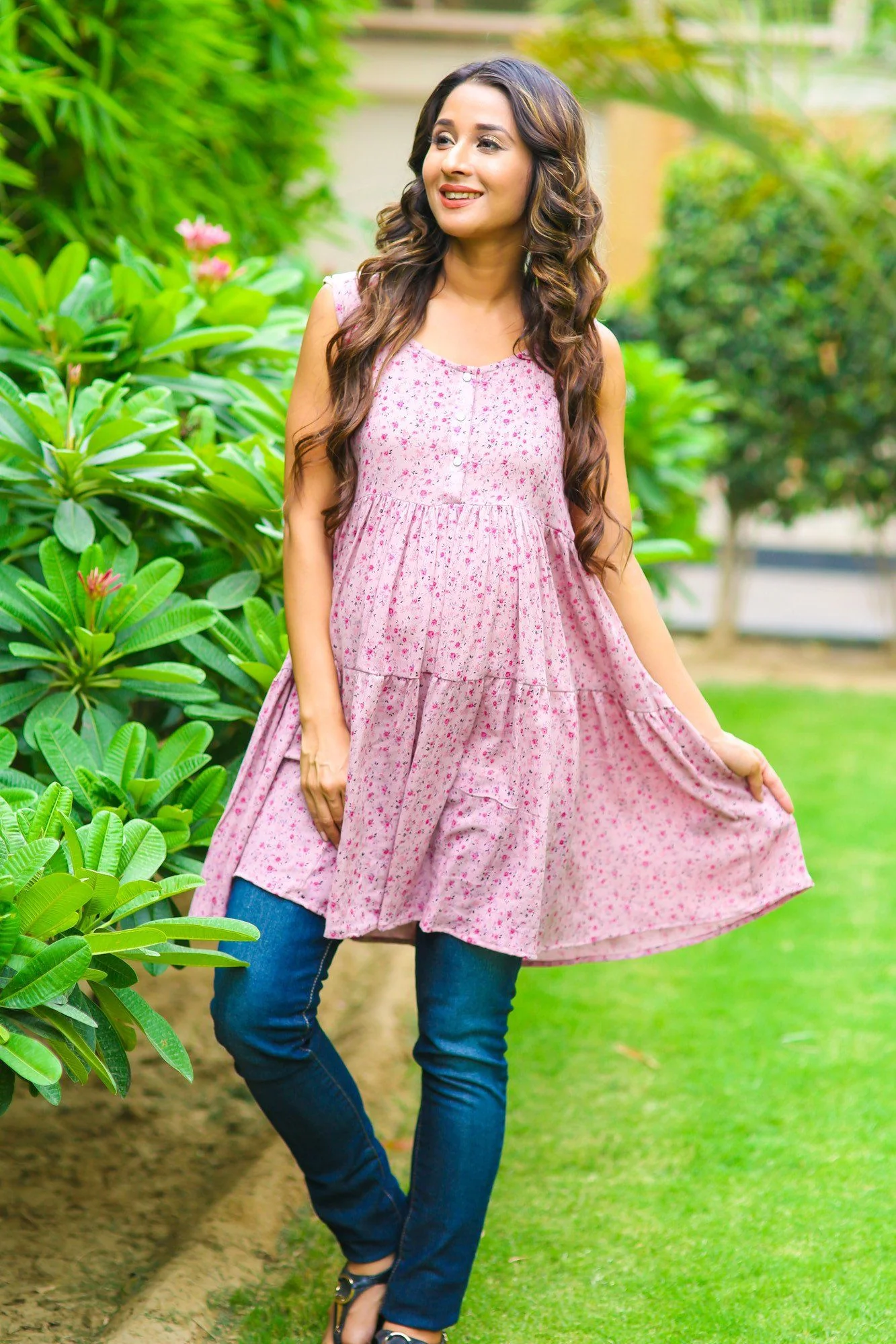 Soft Pink Layered Maternity & Nursing Top - Chenance