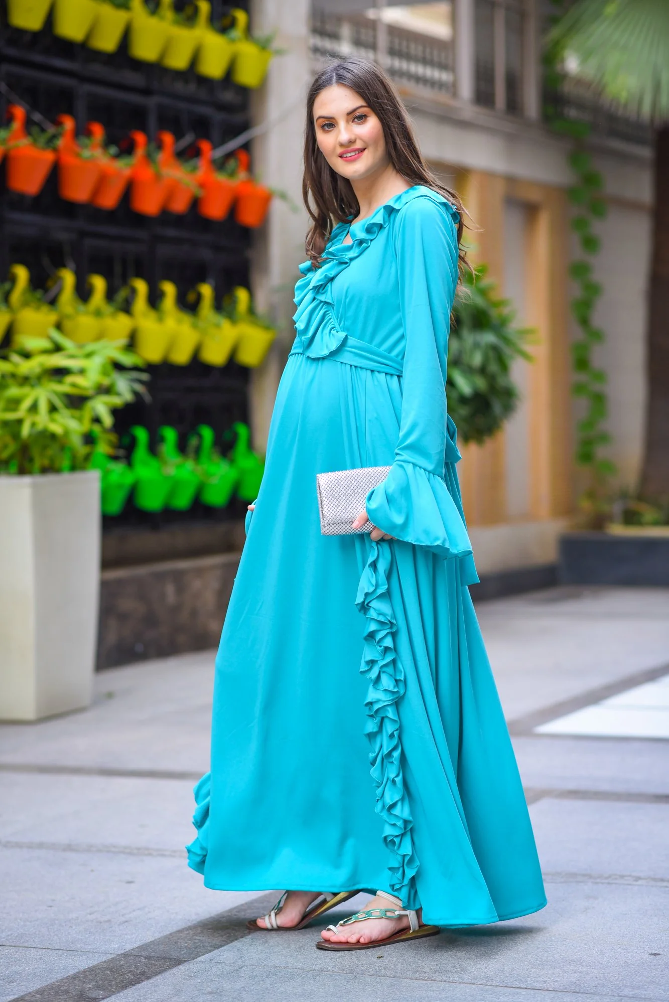 Sky Blue Stretchable Maternity Dress - Chenance