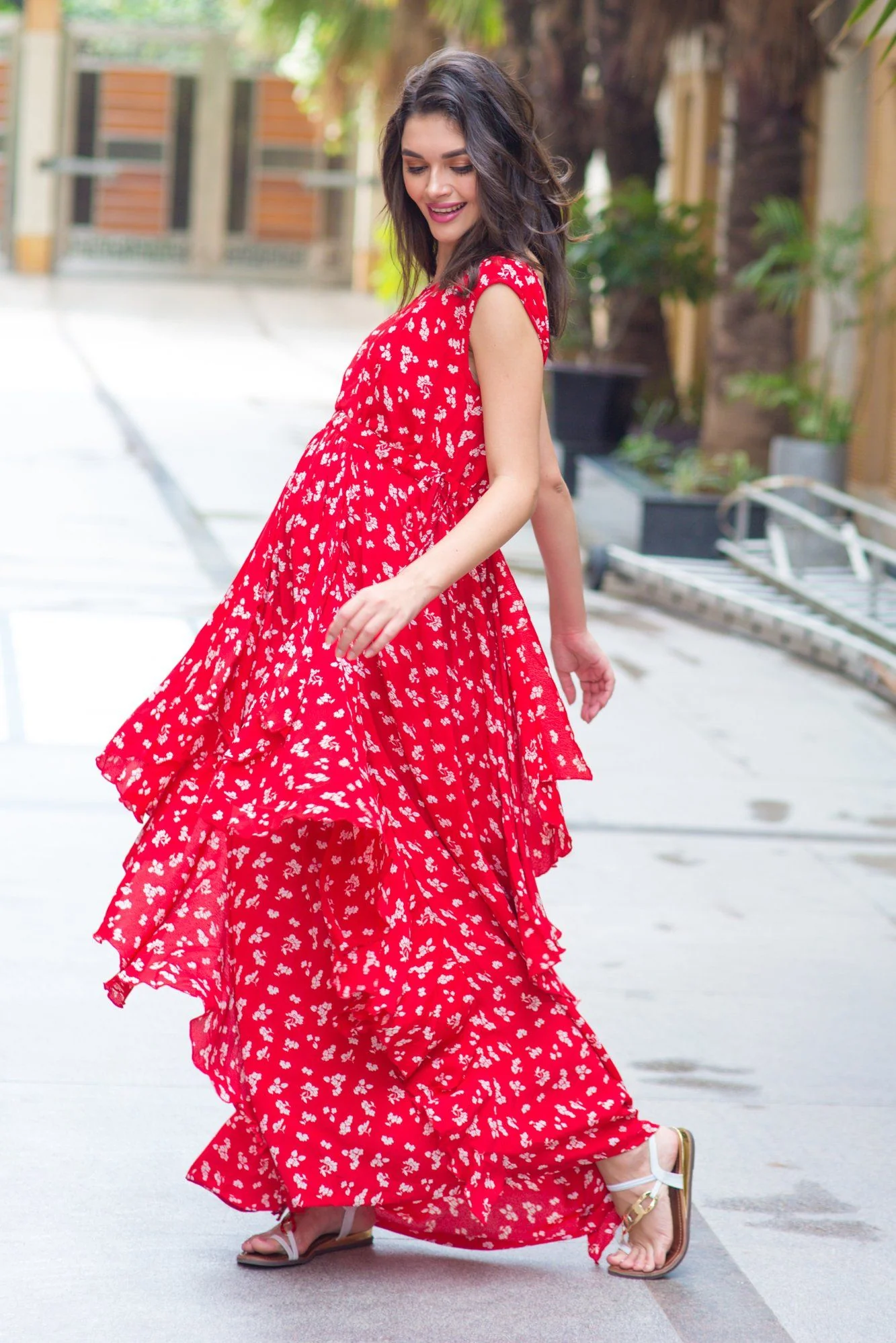 Royal Cherry Luxe Floral Maternity Dress - Chenance