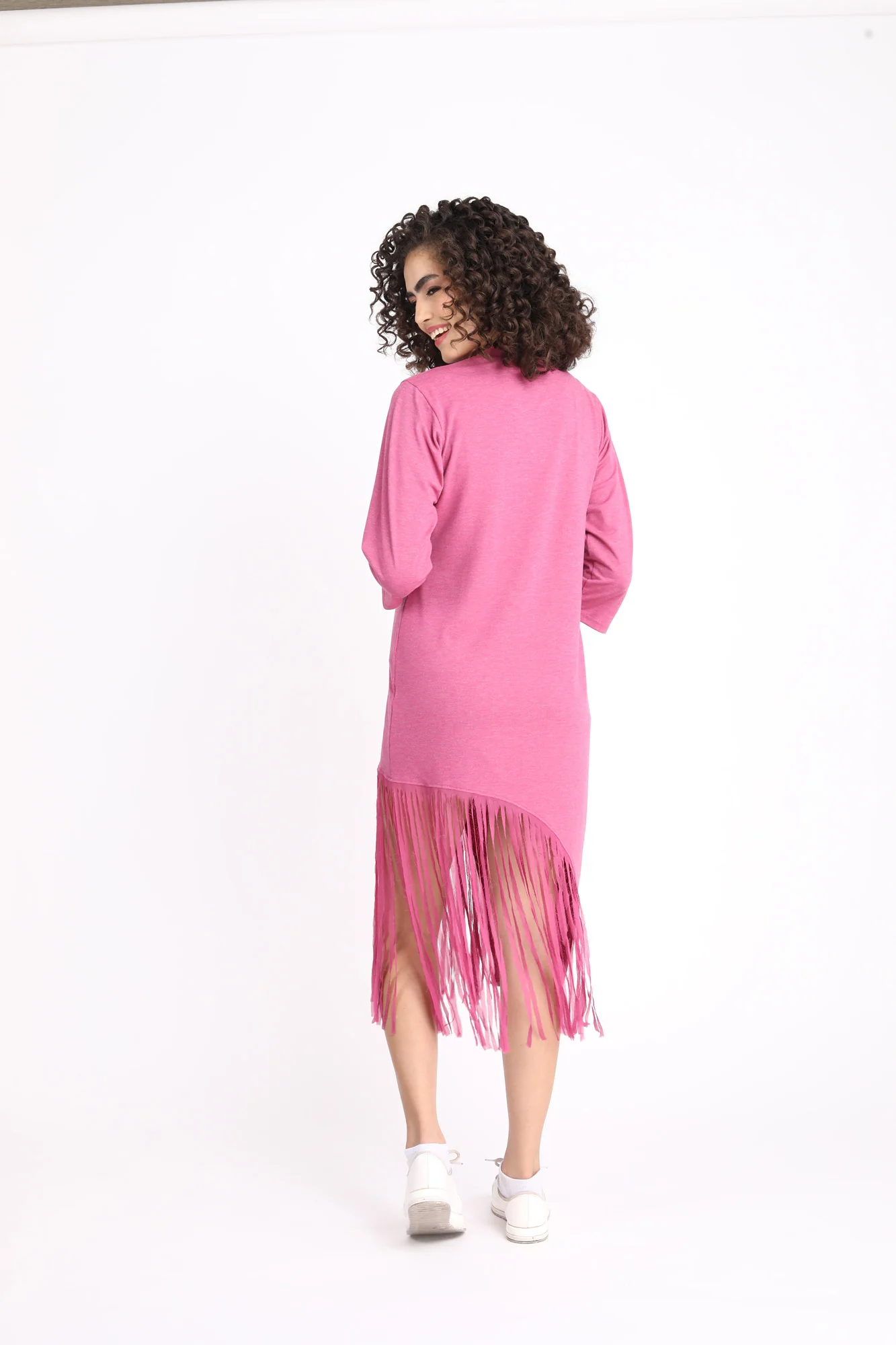 Sizzling Dusty Pink Maternity Fringe Dress - Chenance