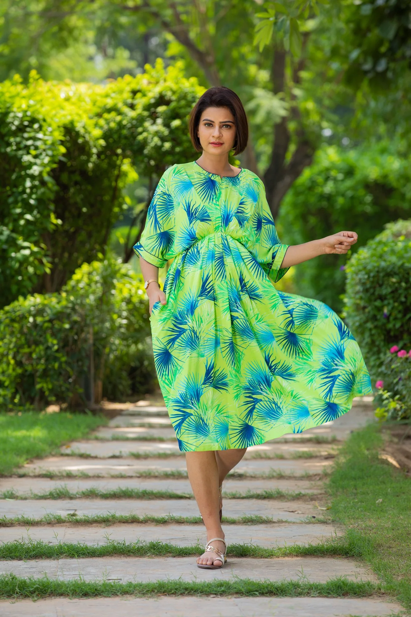 Leafy Maternity & Nursing Kaftan Dress - Chenance
