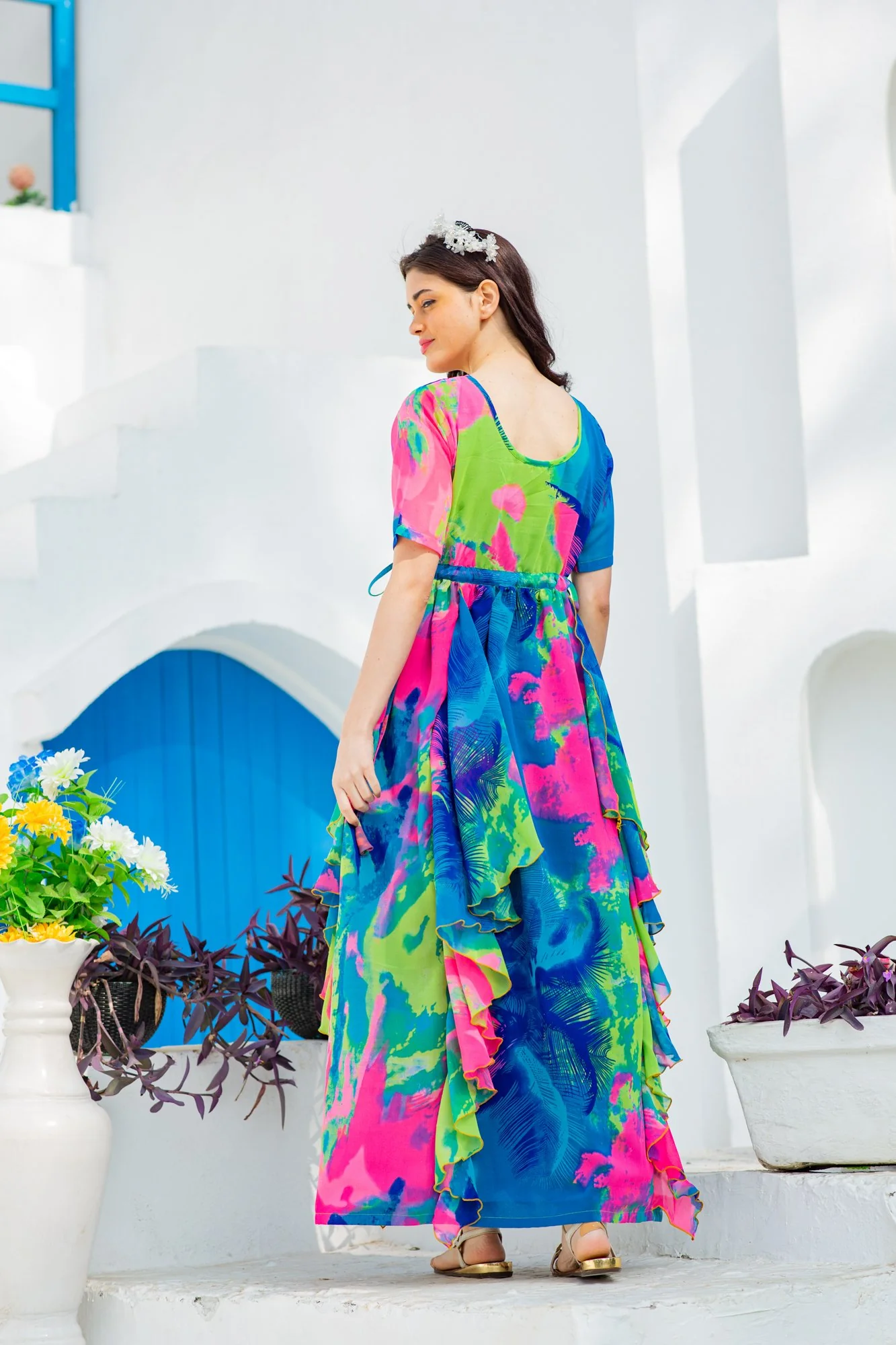 Vibrant Rainbow Maternity Flow Dress - Chenance