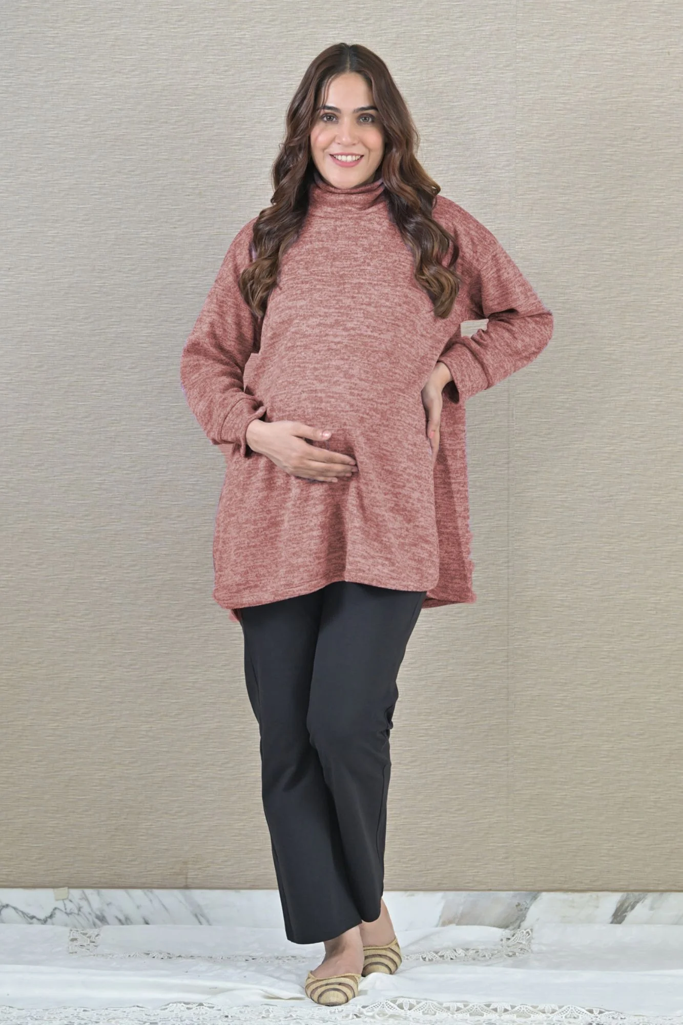 Pretty Pink Maternity & Nursing Side-Slit Sweater Winter Top - Chenance