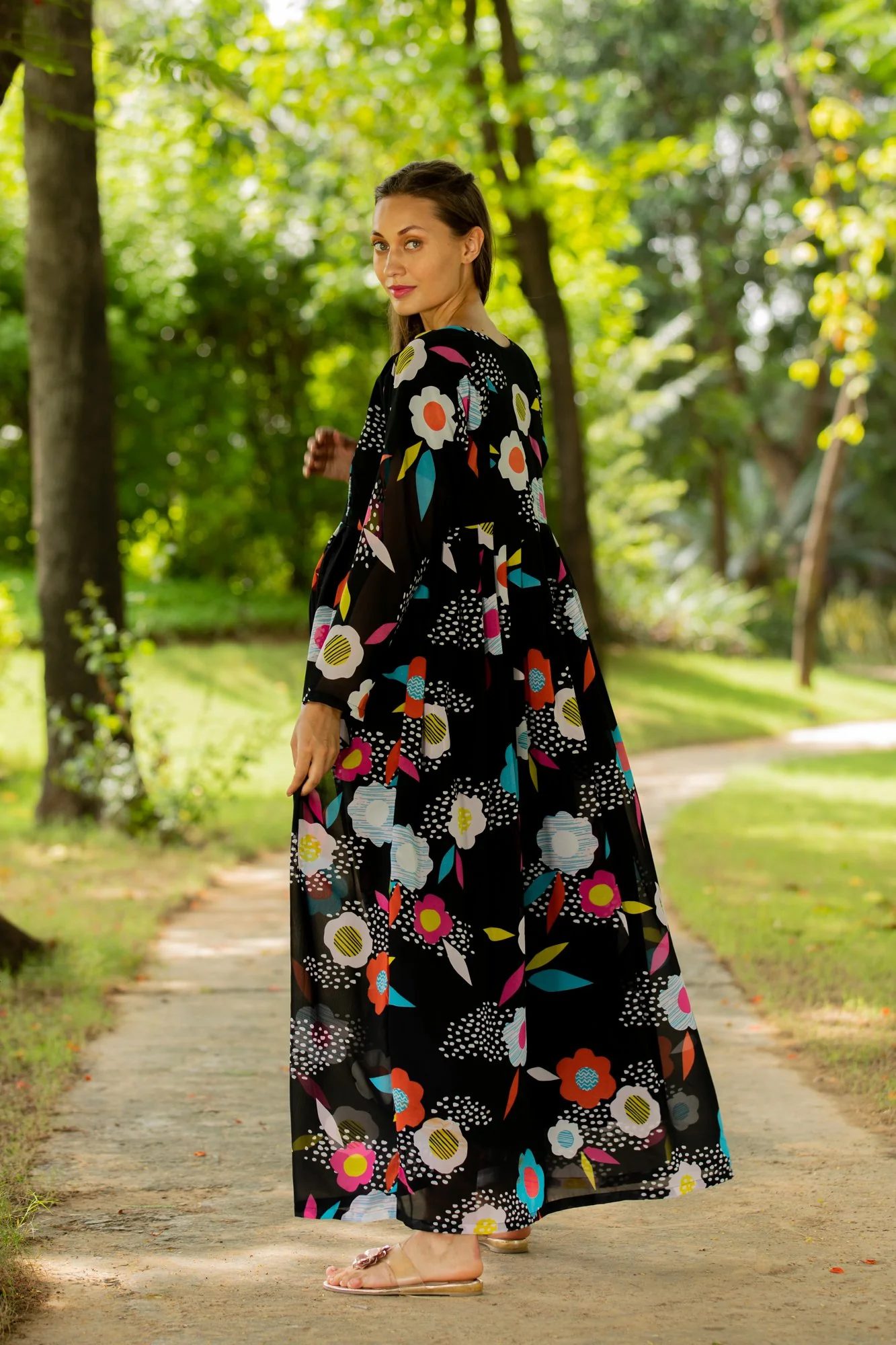 Vivacious Flowerbomb Concealed Zip Maternity & Nursing Maxi - Chenance