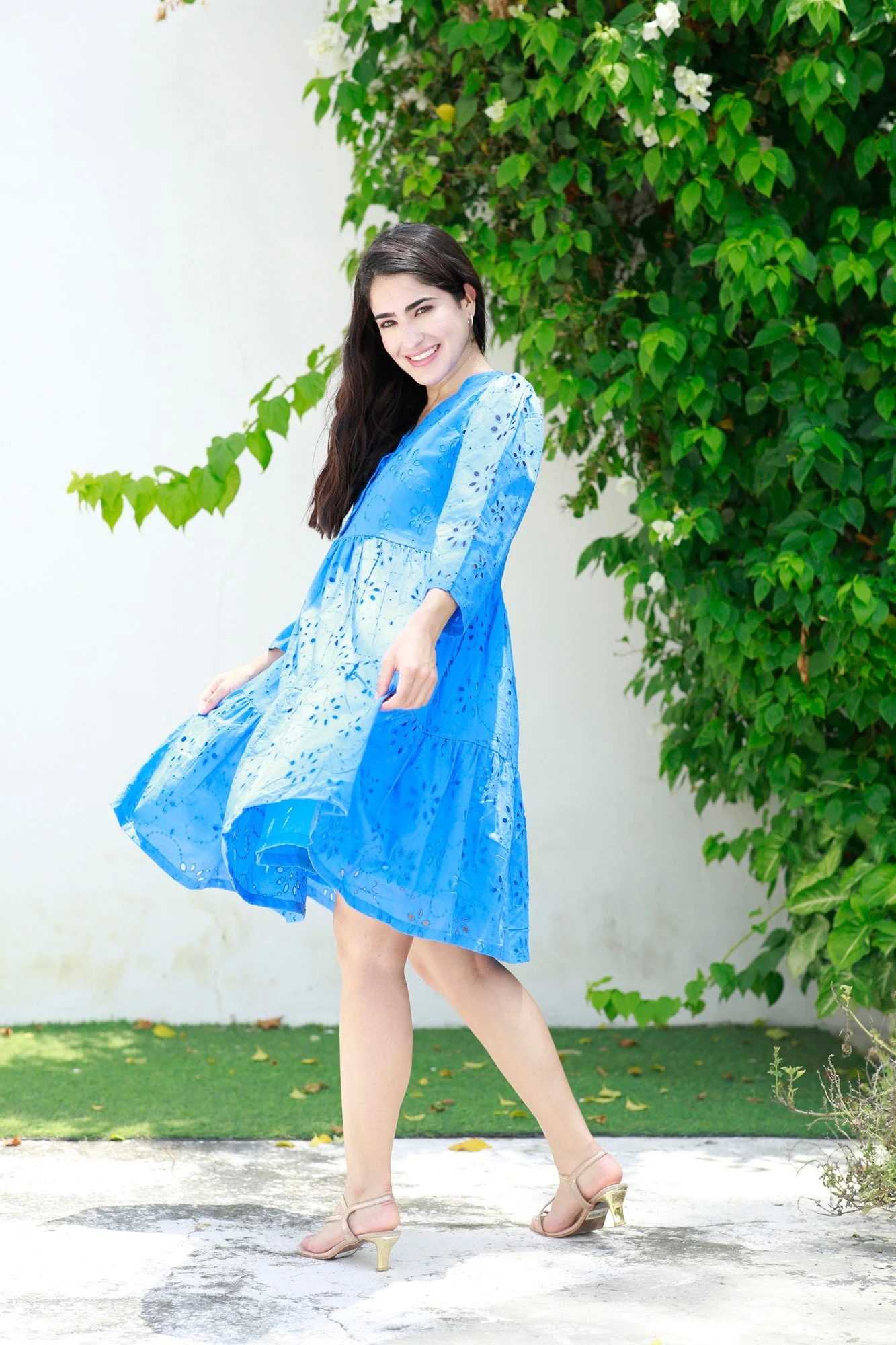 Pretty Cobalt Blue Maternity & Nursing Dress (100% Cotton) - Chenance