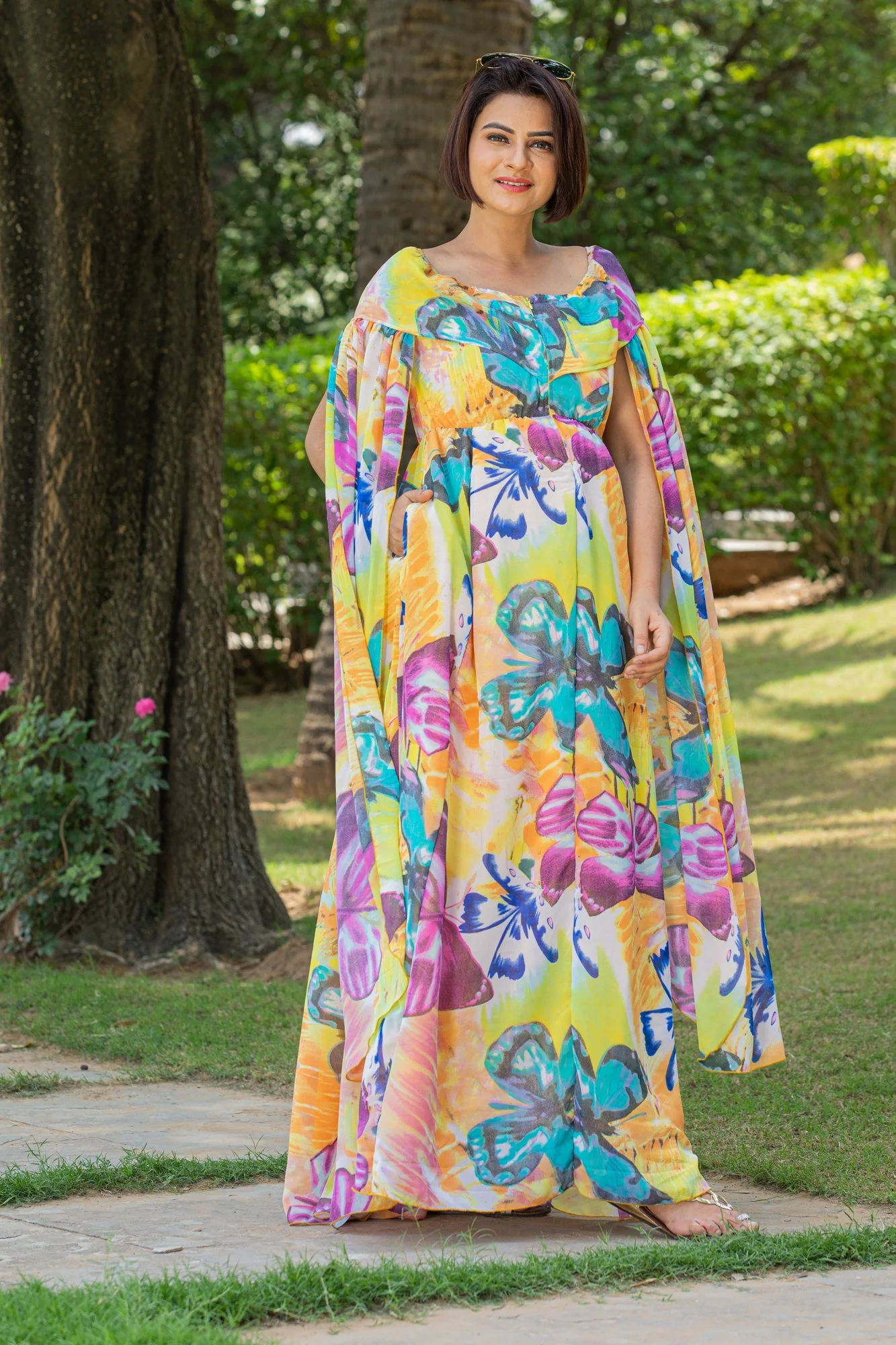 Butterfly Flying Sleeves Maternity & Nursing Dress - Chenance