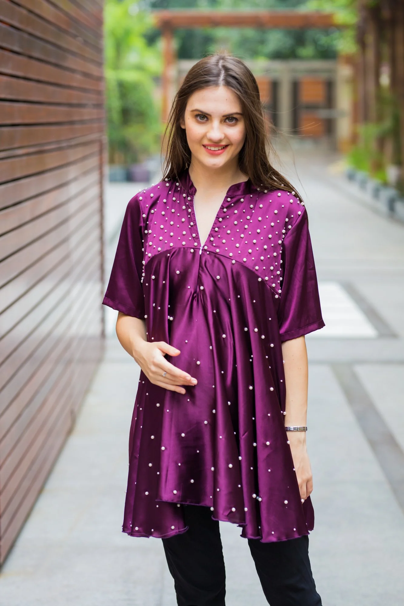 Plush Violet Embroidered Maternity Top - Chenance