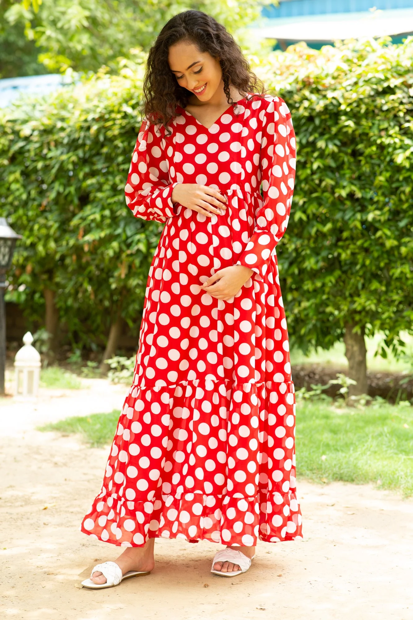 Playful Red Polka Maternity & Nursing Dress - Chenance