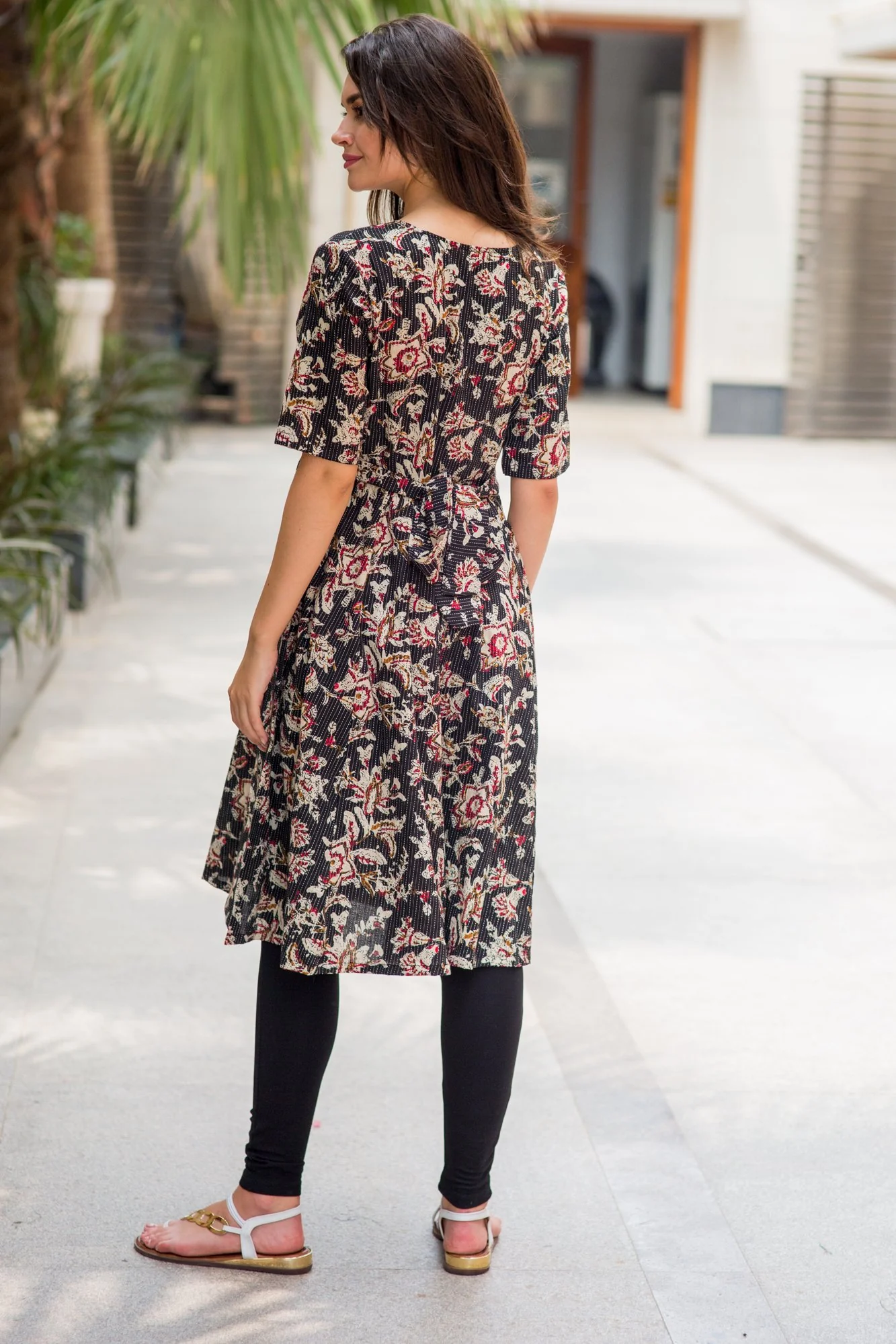 Raven Indian Motif Maternity & Nursing Cotton Kurta Dress - Chenance