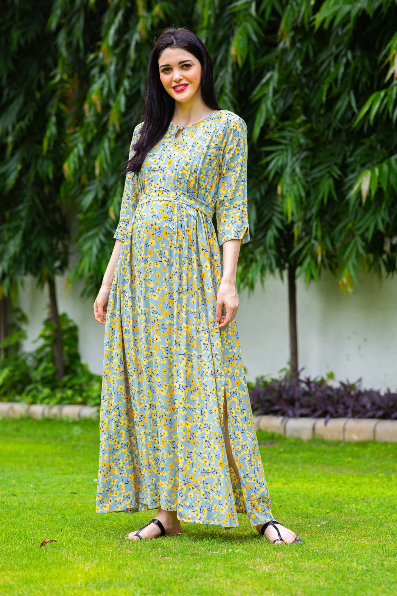 Bottle Green Concealed Zips Maternity & Nursing Dress - Chenance