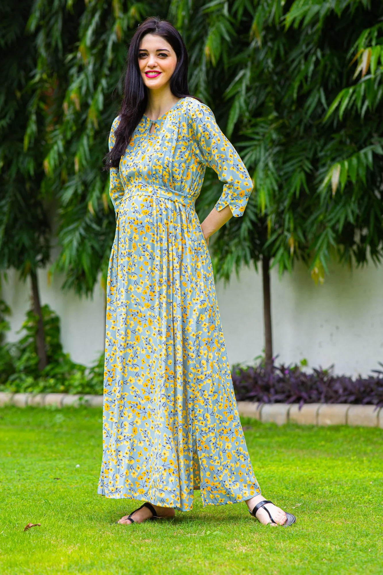 Bottle Green Concealed Zips Maternity & Nursing Dress - Chenance