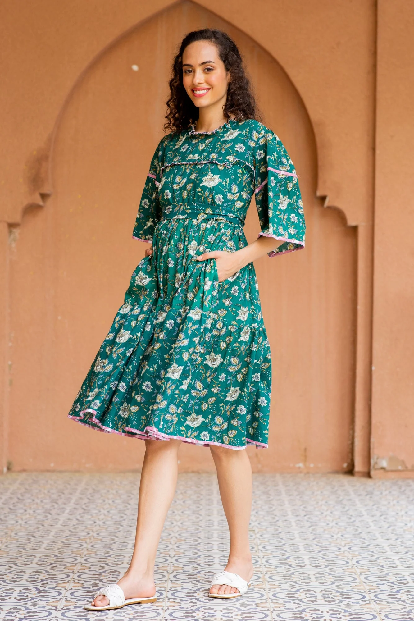 Daffodil Sapphire Maternity & Nursing Knee Dress (100% Cotton) - Chenance