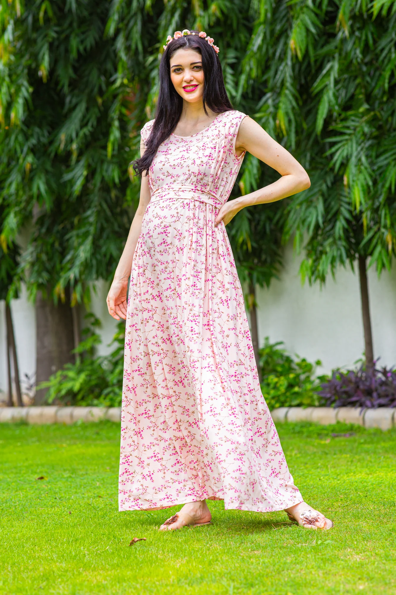 Toffee Pink Concealed Zips Maternity & Nursing Dress - Chenance