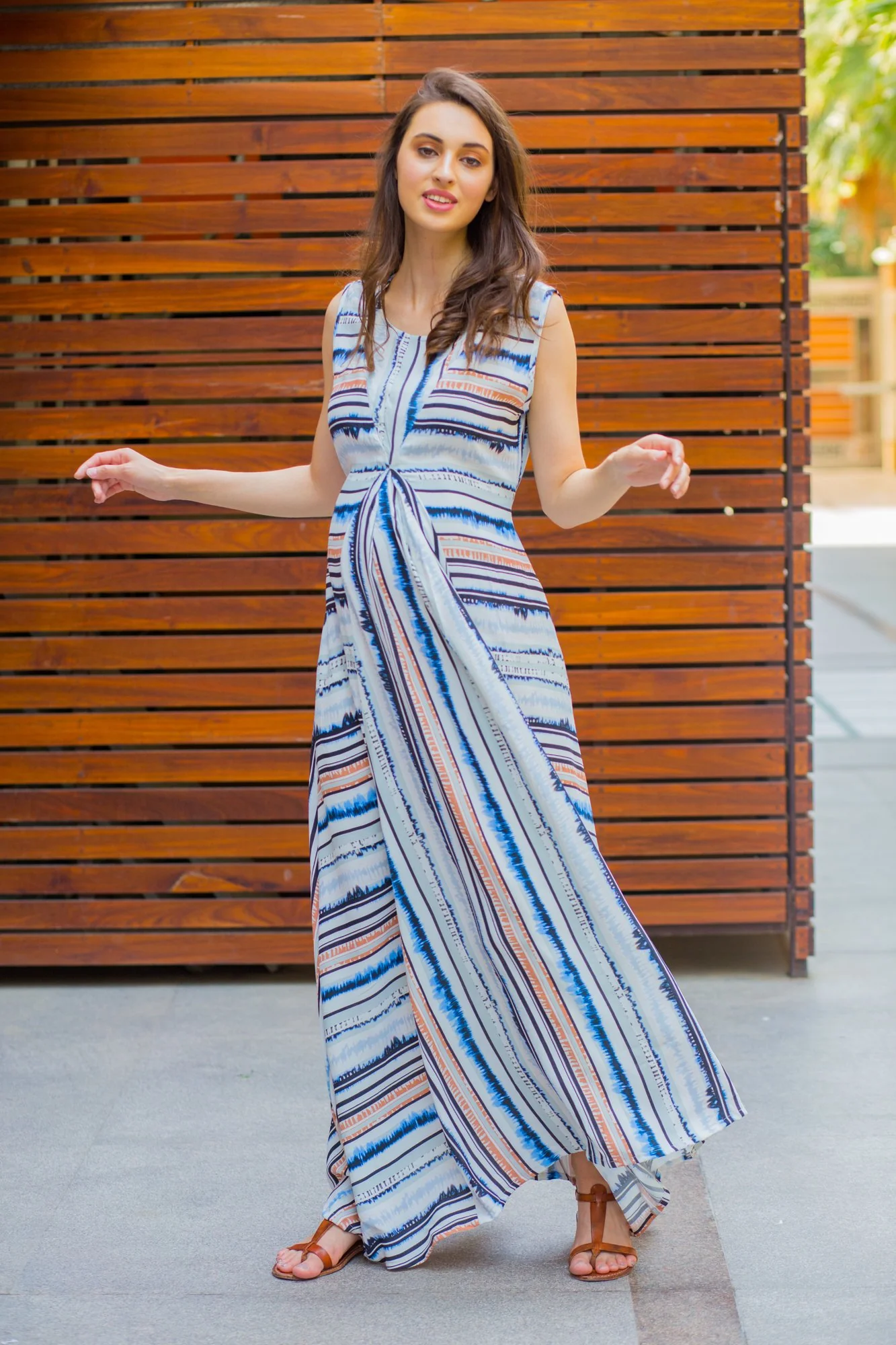 Unique Striped Maternity and Nursing Maxi Dress - Chenance