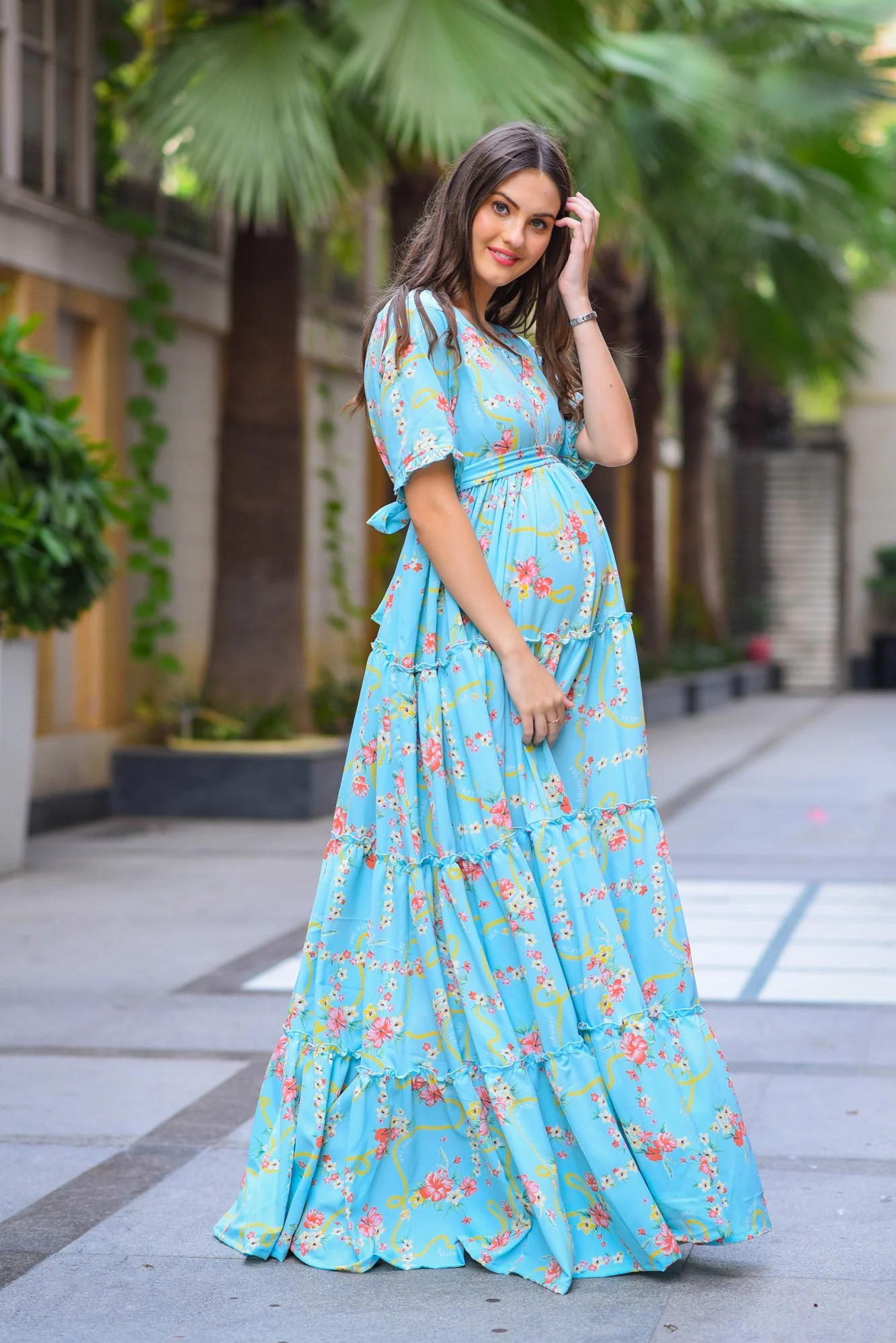 Hawaii Blue Frill Maternity & Nursing Dress - Chenance