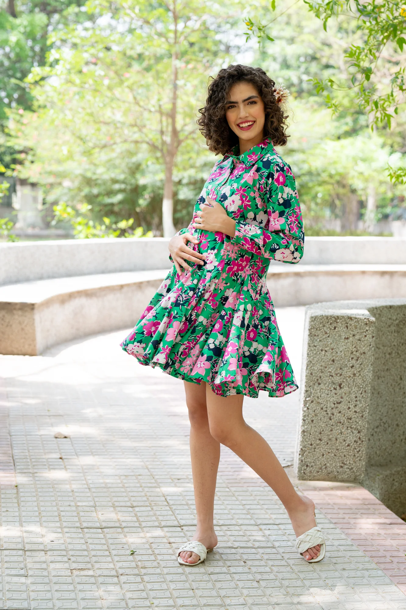 Breezy Spring Blossom Maternity & Nursing Shirt Dress - Chenance