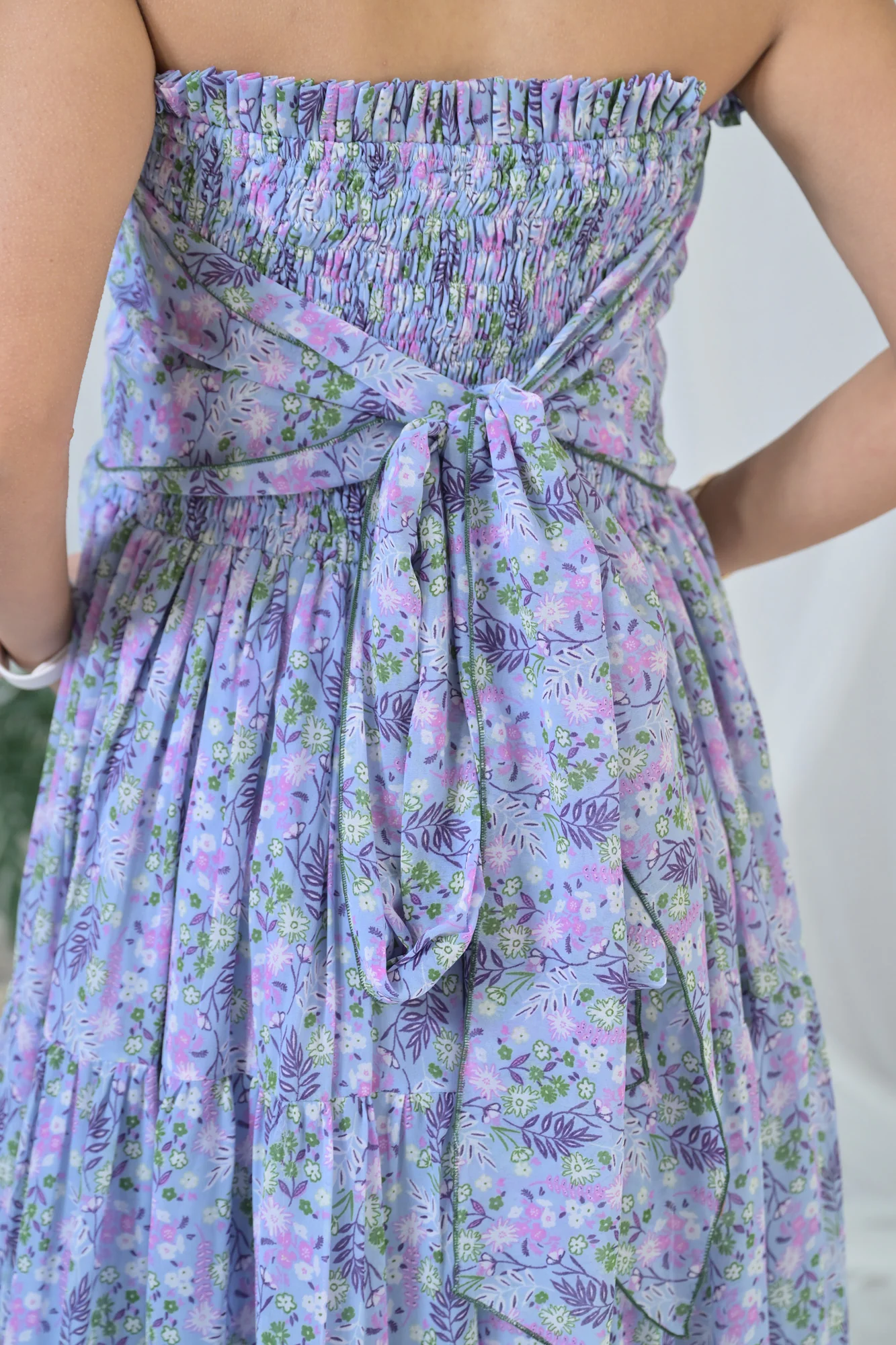 Pretty Blue Chiffon Floral Maternity Off-Shoulder Dress - Chenance