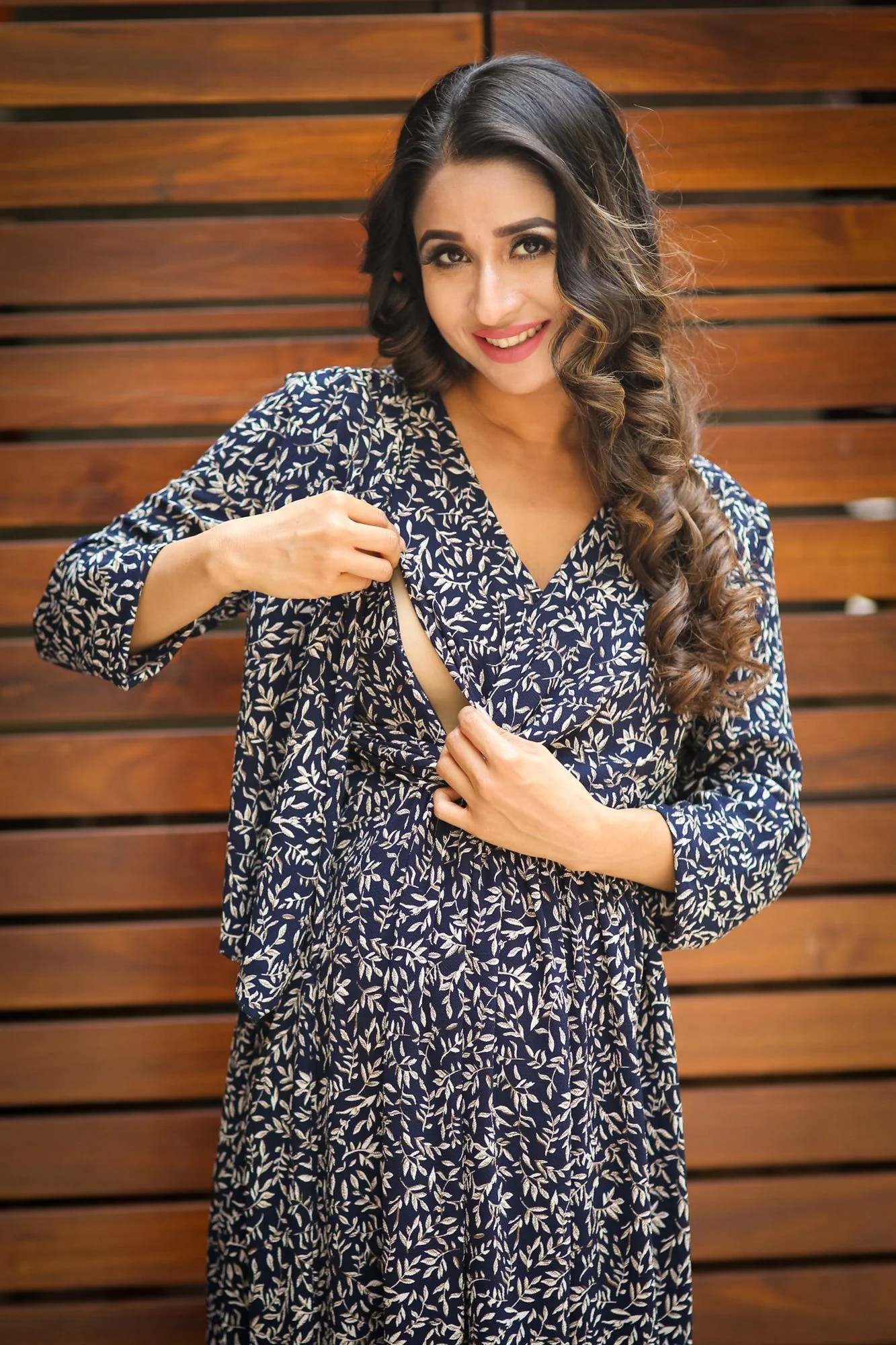 Misty Blue Leafy Maternity & Nursing Wrap Dress - Chenance