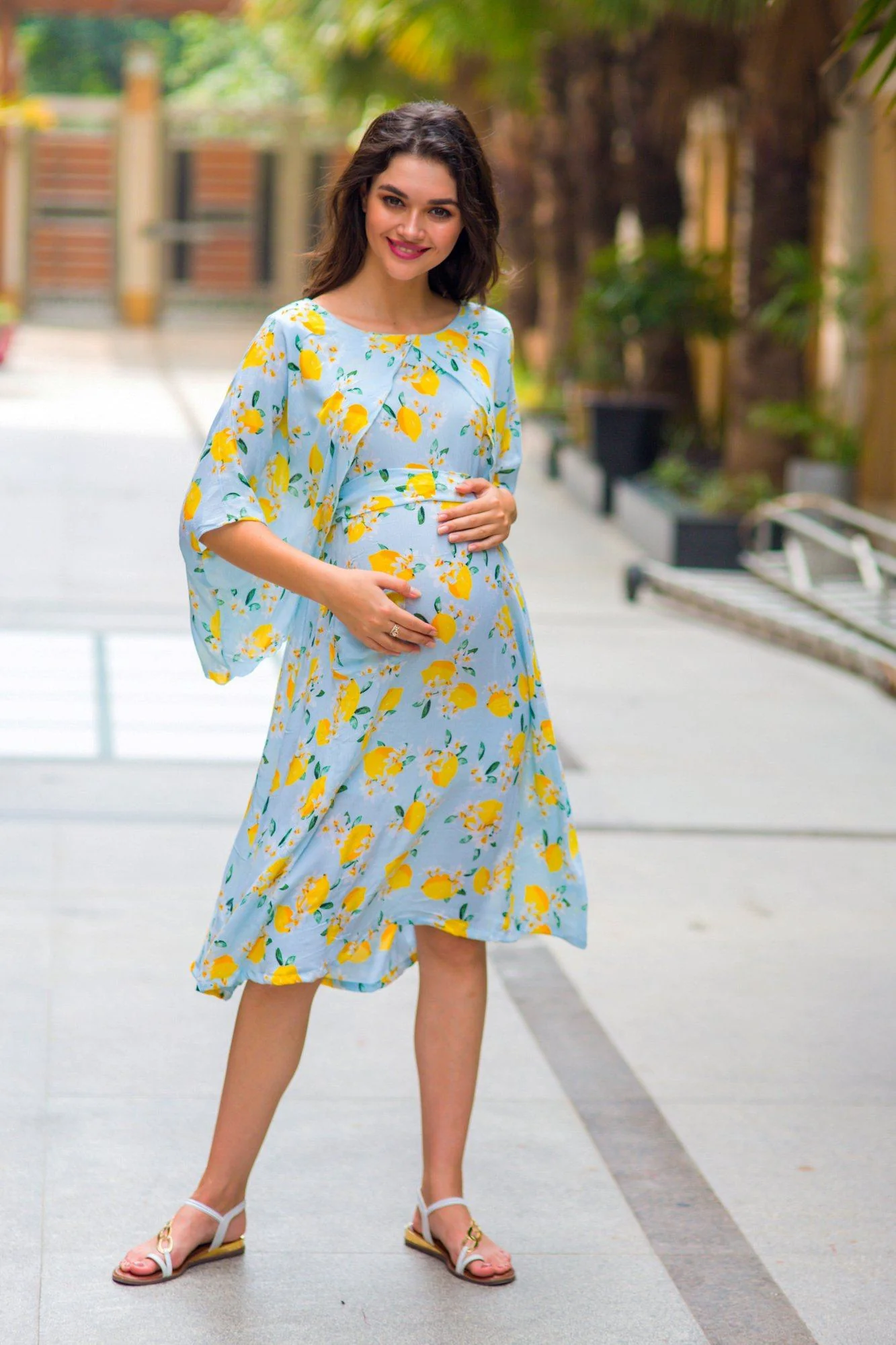 Lemon Mint Blue Maternity & Nursing Dress - Chenance