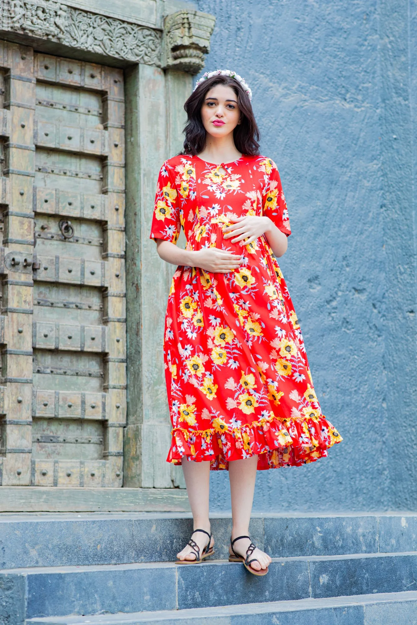 Candy Blossom Concealed Zips Nursing Dress - Chenance