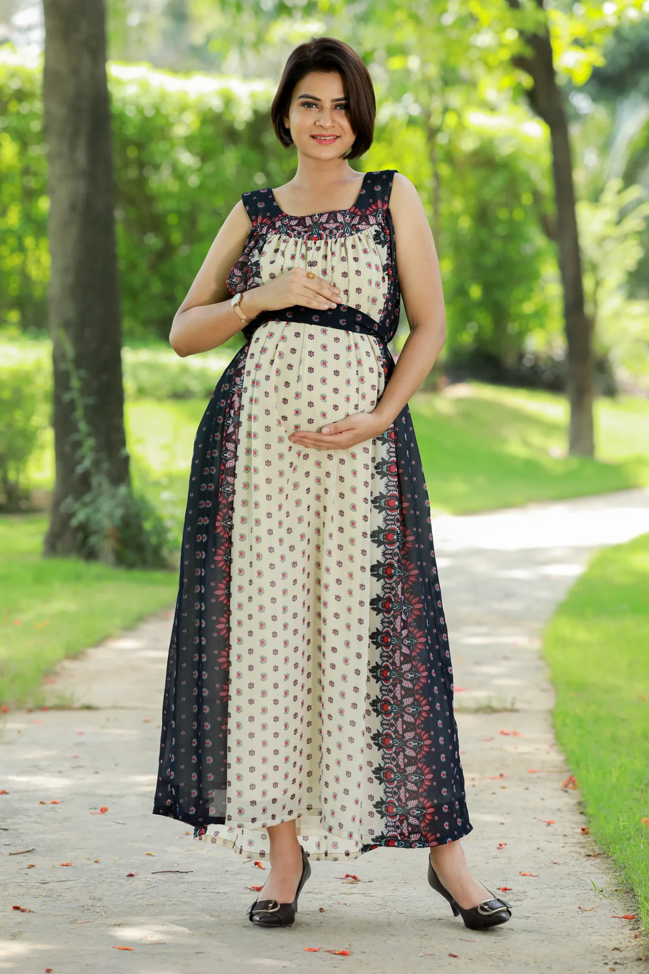 Cascading Ivory Maternity Sleeveless Dress - Chenance