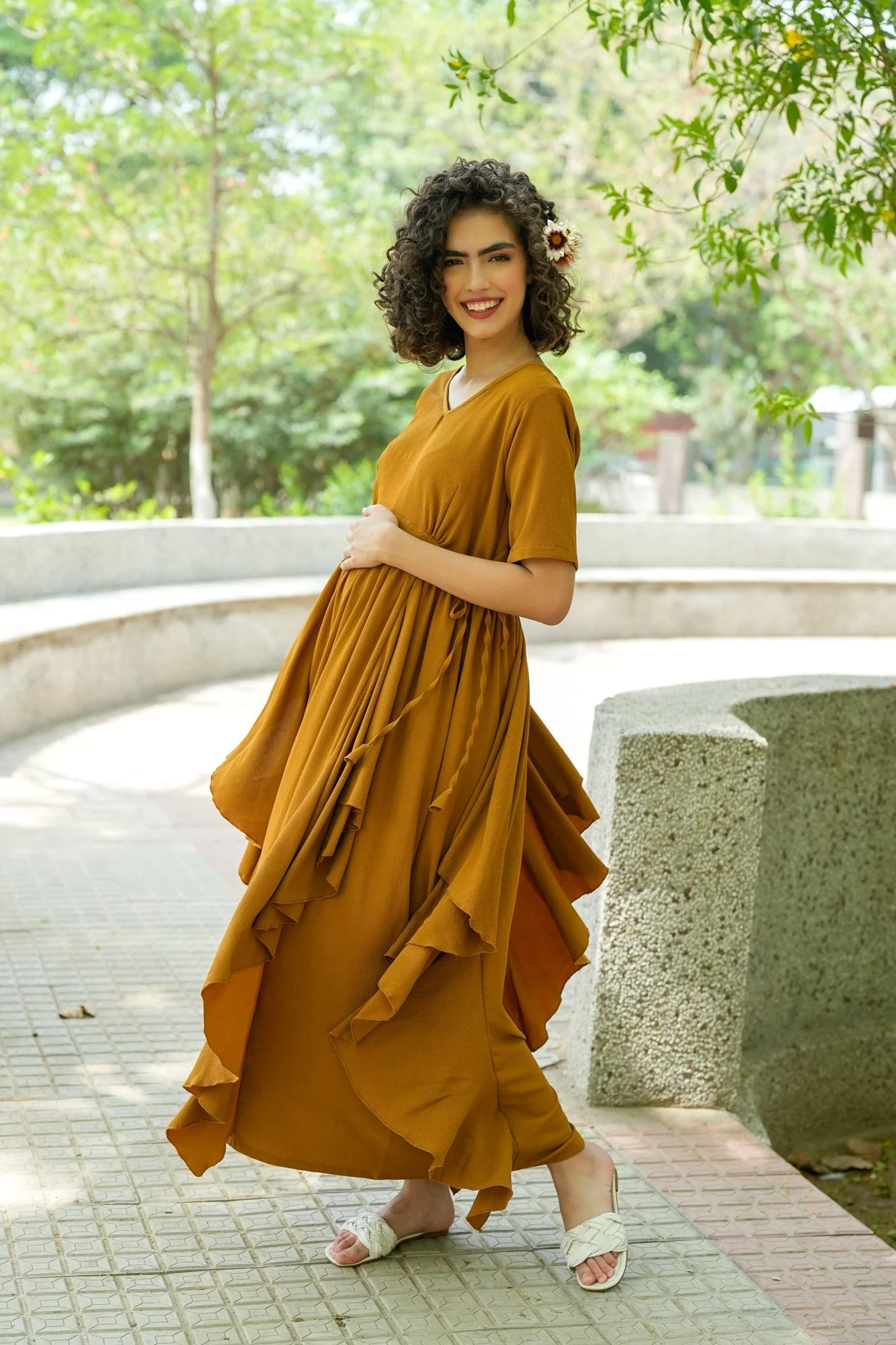 Graceful Pretty Ginger Maternity Flow Dress - Chenance