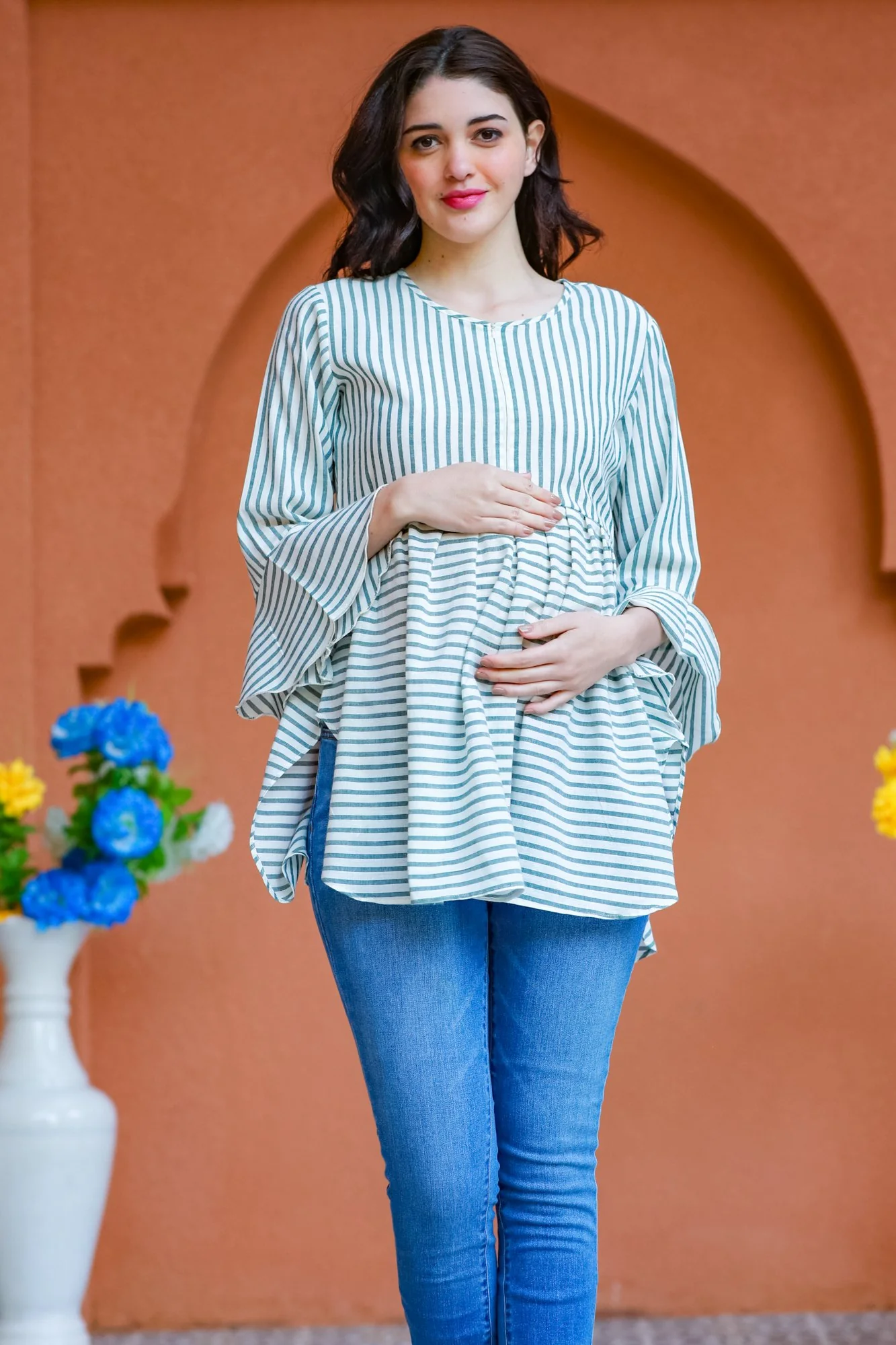 Royal Striped Gathered Nursing Top - Chenance