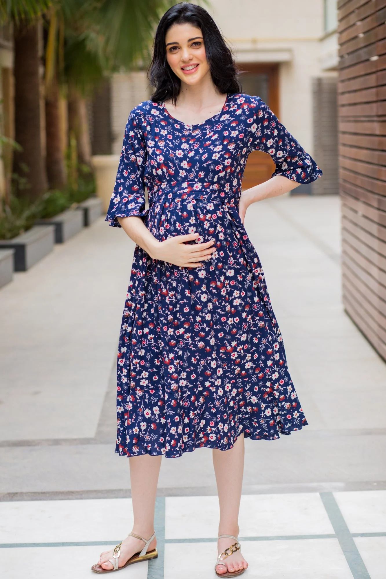 Midnight Blue Maternity & Nursing Front Zip Dress - Chenance