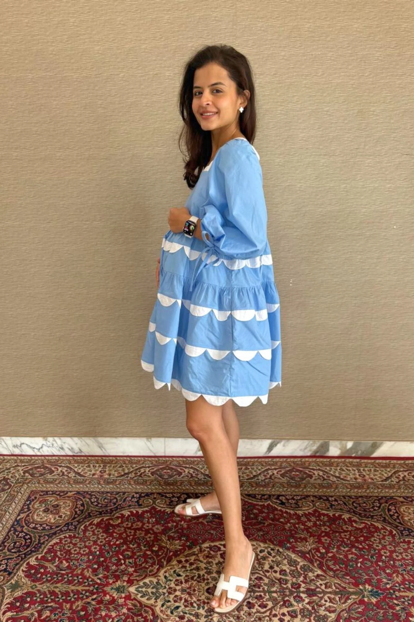 Luxe Graceful Blue Maternity Dress (100% Cotton) - Chenance