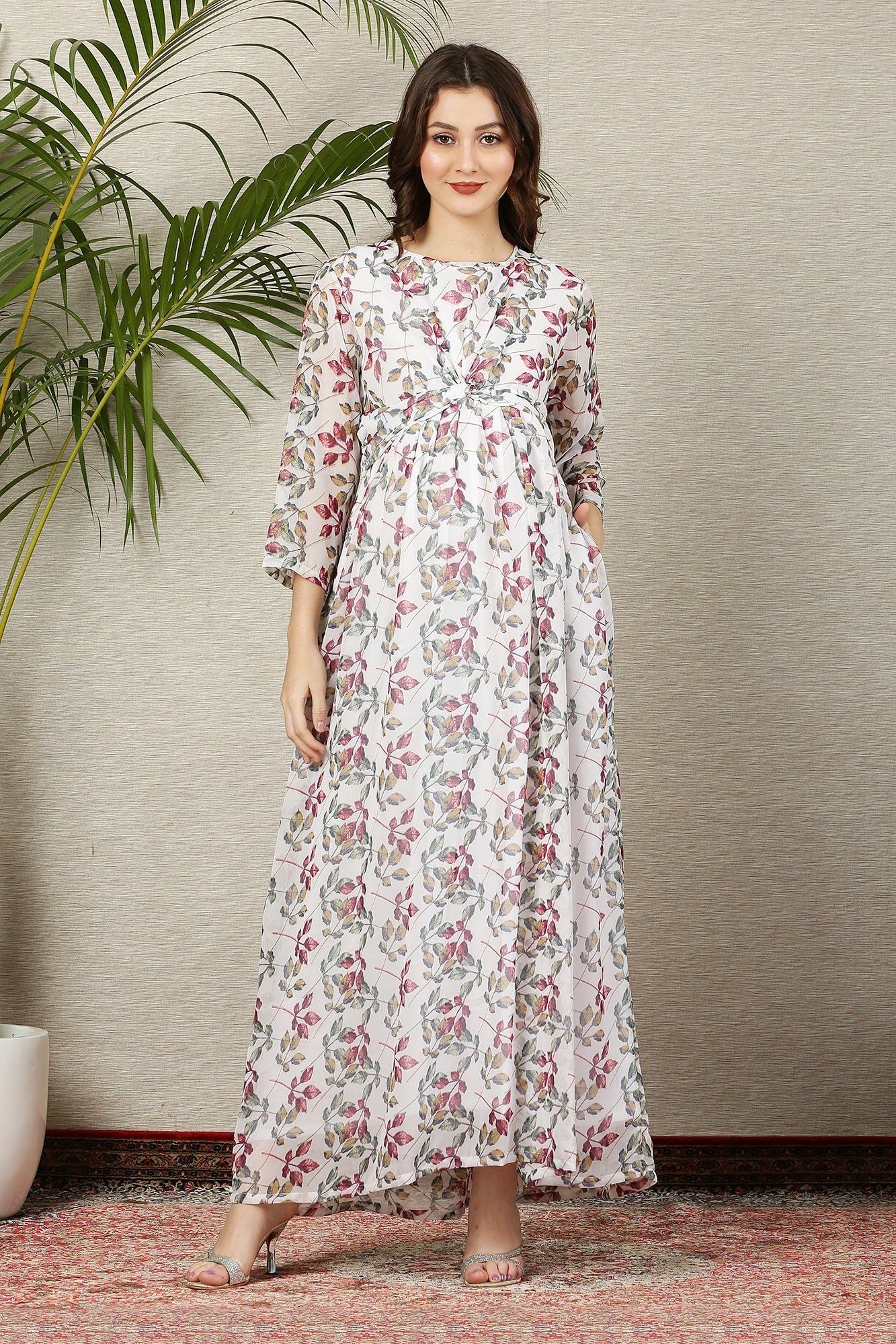 Pristine White Tropical Maternity Knot Dress - Chenance