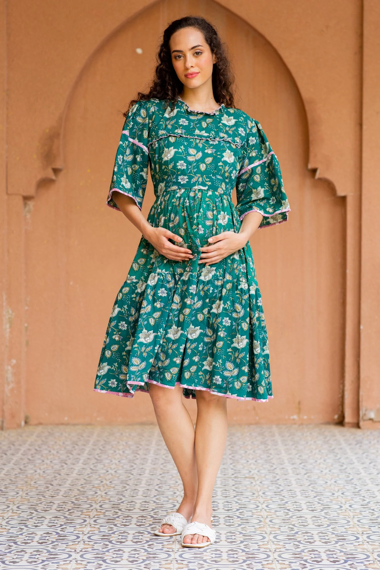 Daffodil Sapphire Maternity & Nursing Knee Dress (100% Cotton) - Chenance