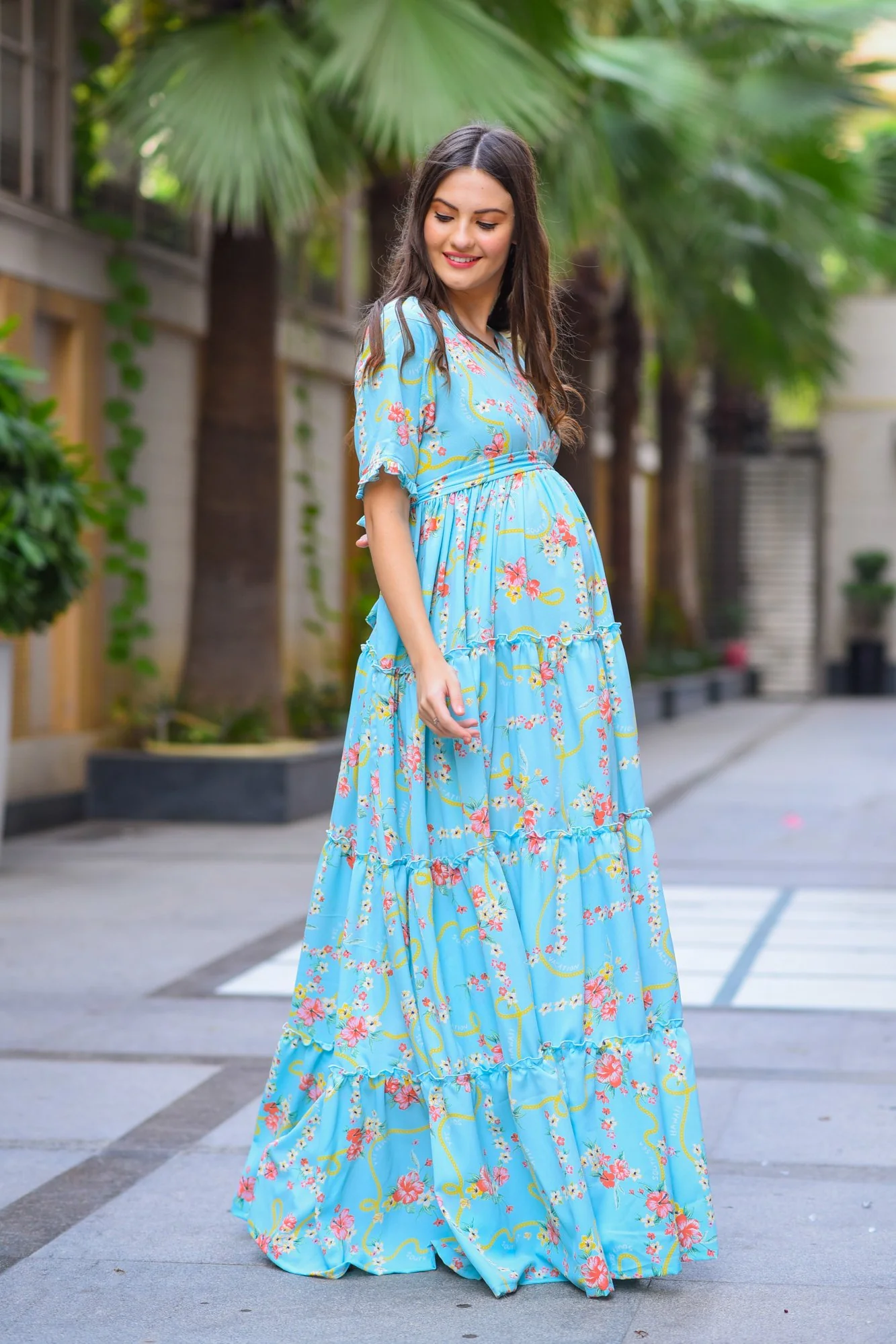 Hawaii Blue Frill Maternity & Nursing Dress - Chenance