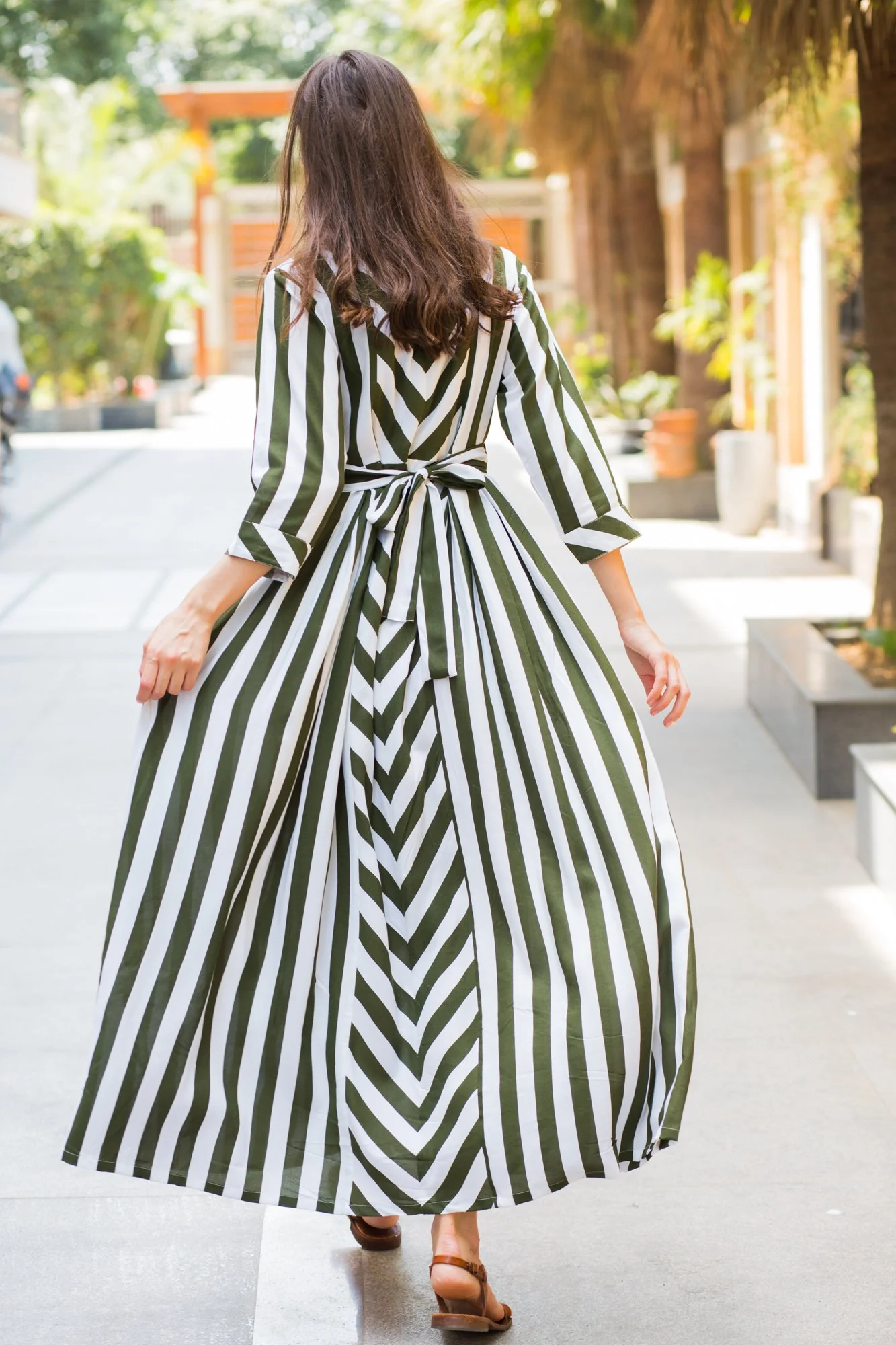 Olive Striped Maternity & Nursing Dress - Chenance