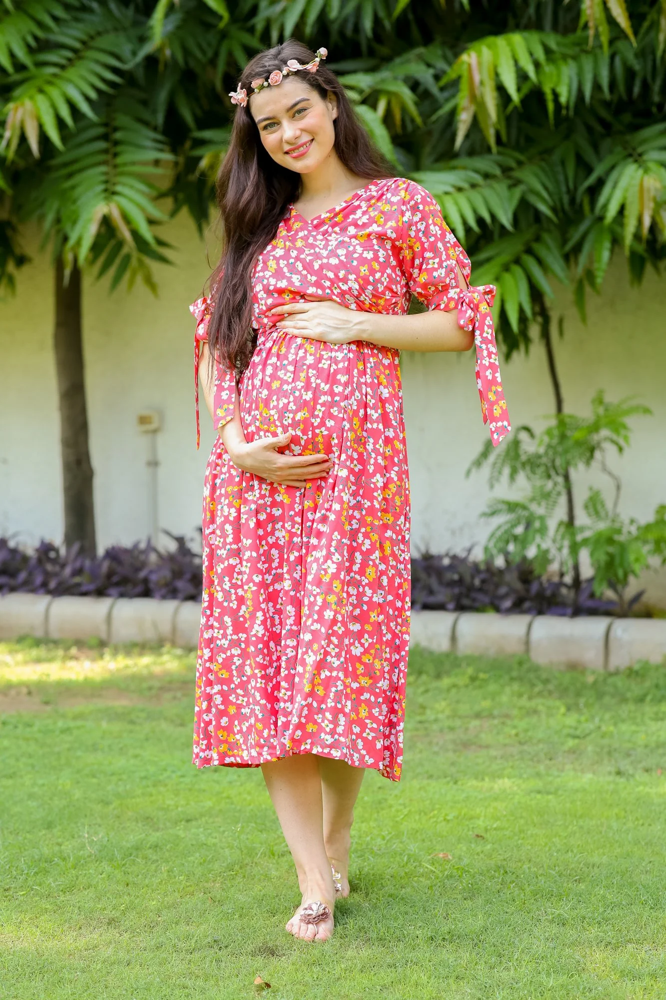 Strawberry Red Maternity & Nursing Midi Wrap Dress - Chenance