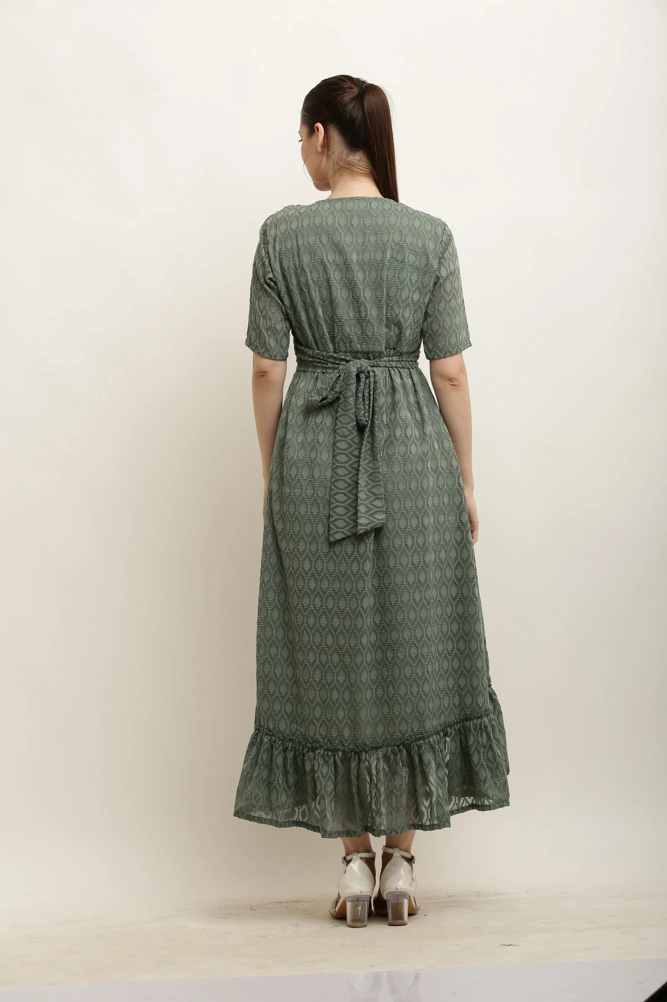 Jazzy Slate Gray Hi-Low Frill Maternity Wrap Dress - Chenance