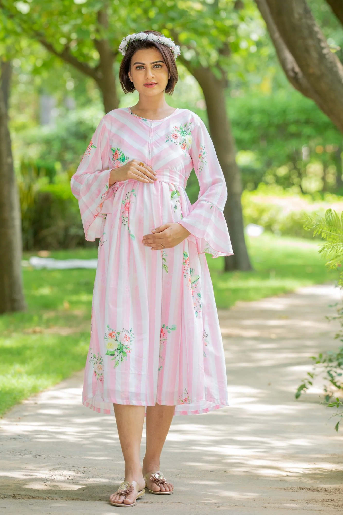 Rouge Striped Floral Maternity & Nursing Dress - Chenance