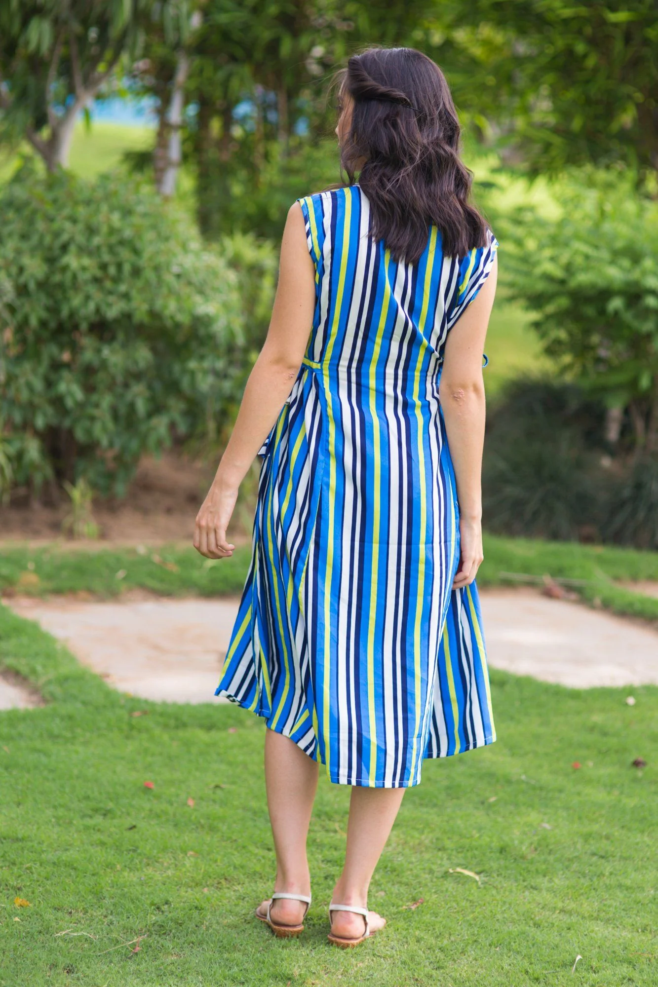 Lime Striped Maternity & Nursing Kurta Dress - Chenance