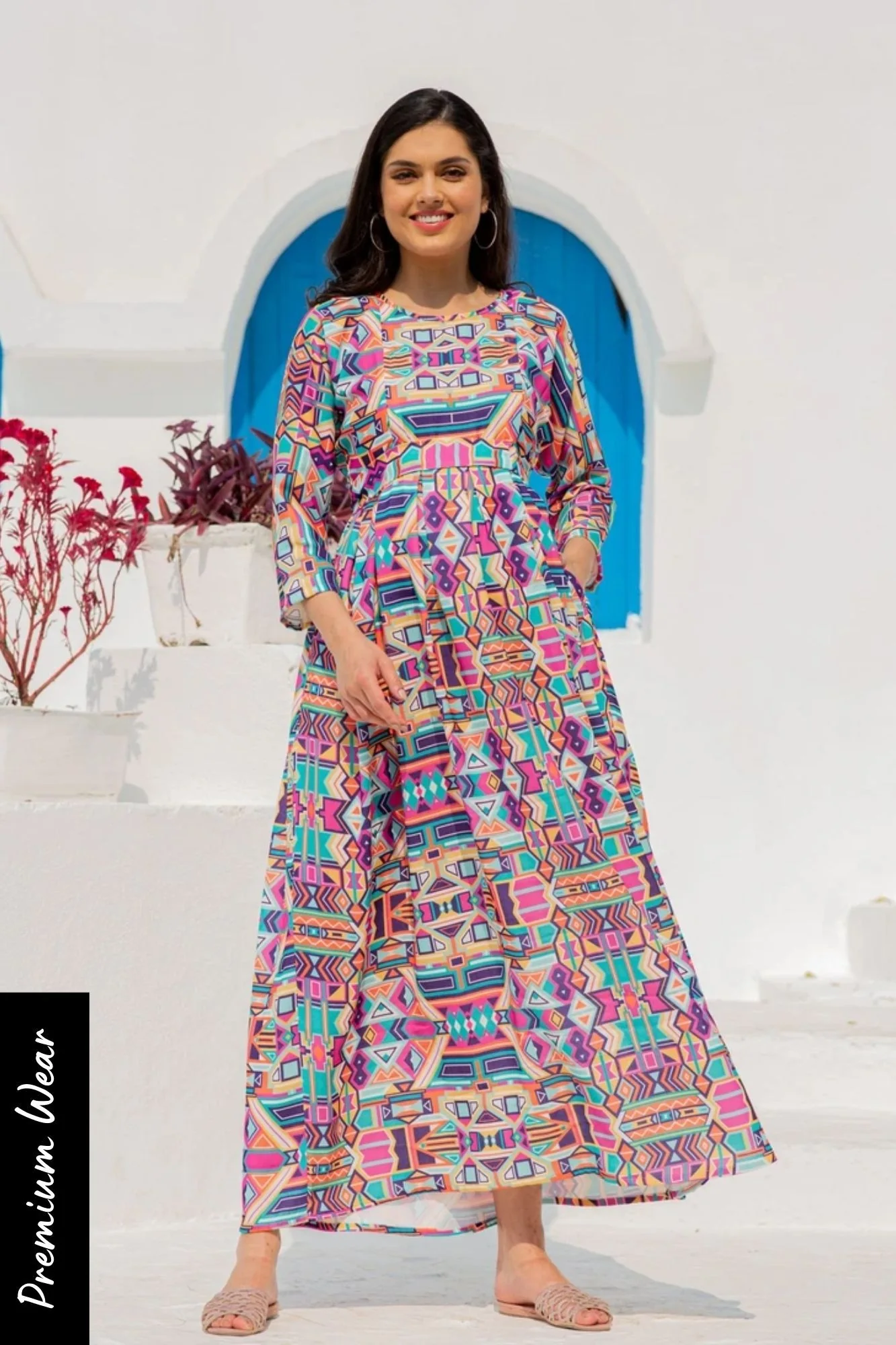 Premium Paradise Vibrant Abstract Concealed Zip Maternity & Nursing Dress - Chenance