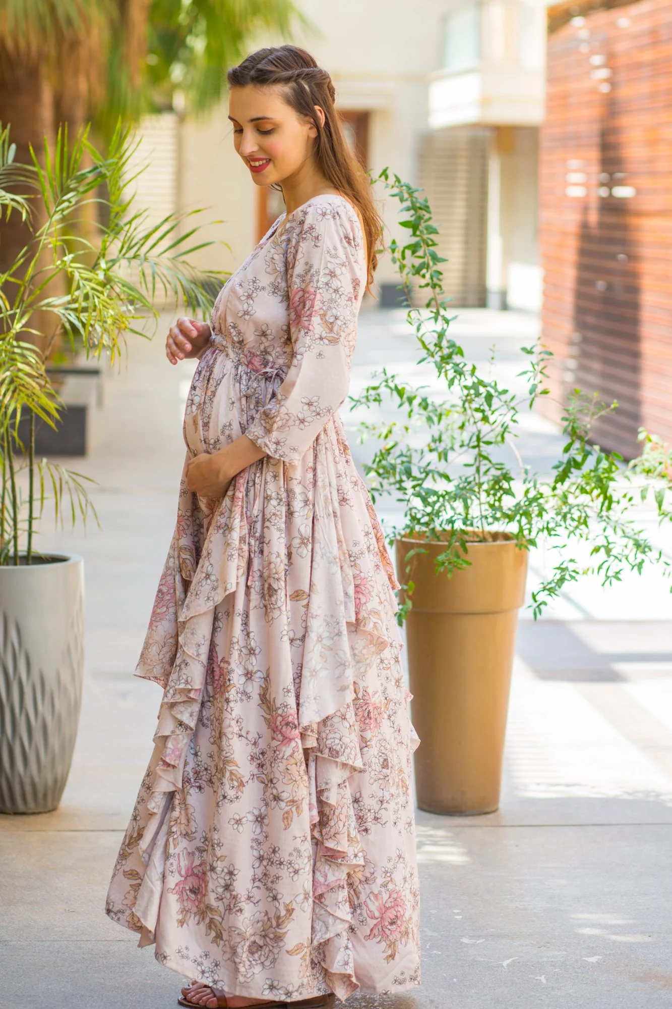 Pristine Peach Maternity & Nursing Flow Dress - Chenance