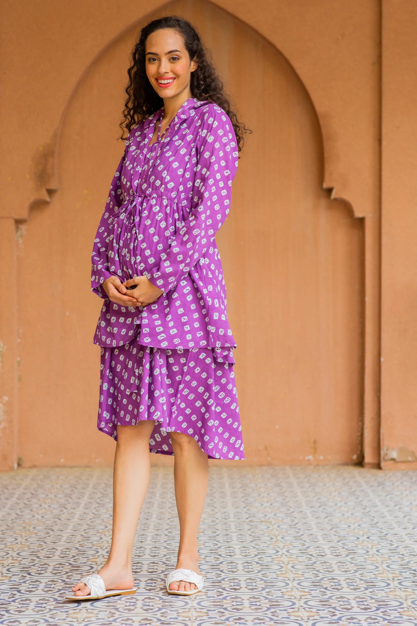 Violet Sprinkle Maternity Hoodie Dress (100% Cotton) (Set Of 2) - Chenance