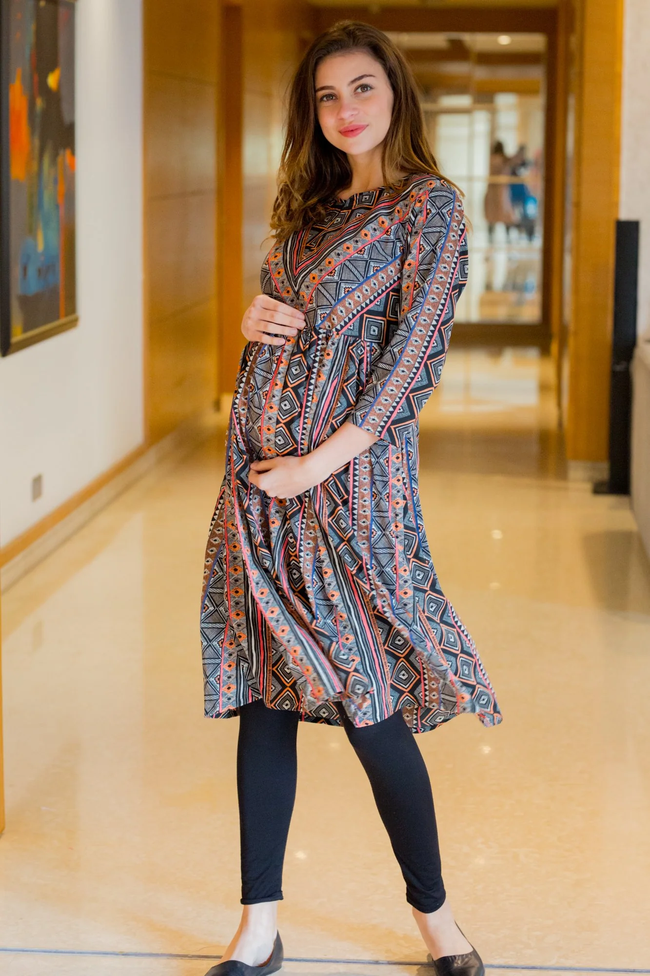 Aztec Striped Maternity & Nursing Dress - Chenance
