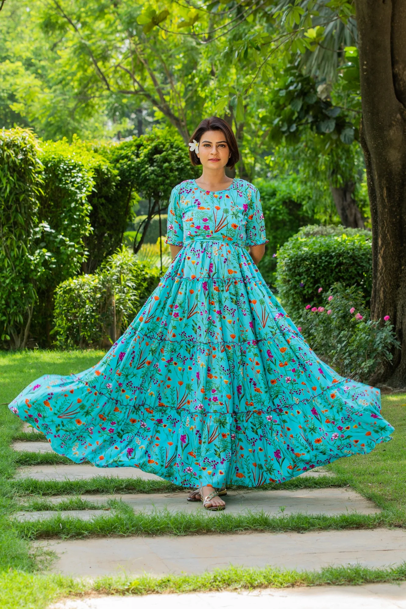 Teal Aqua Multilayer Frill Single Concealed Zip Maternity & Nursing Dress - Chenance