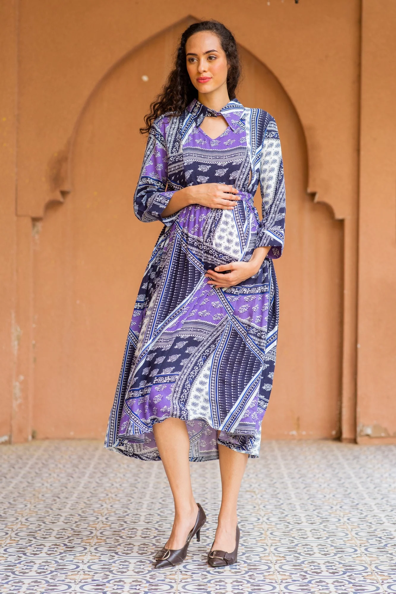 Serene Plum Abstract Maternity & Nursing Dress - Chenance