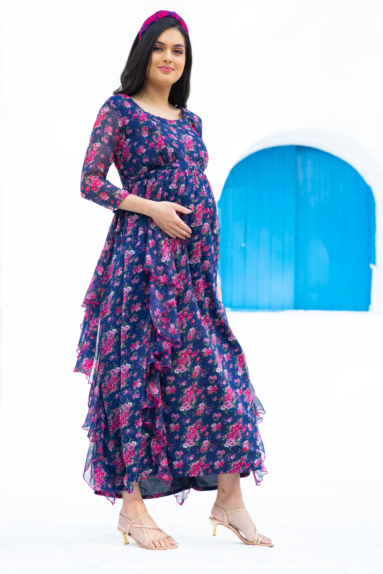 Midnight Bloom Maternity & Nursing Flow Dress - Chenance