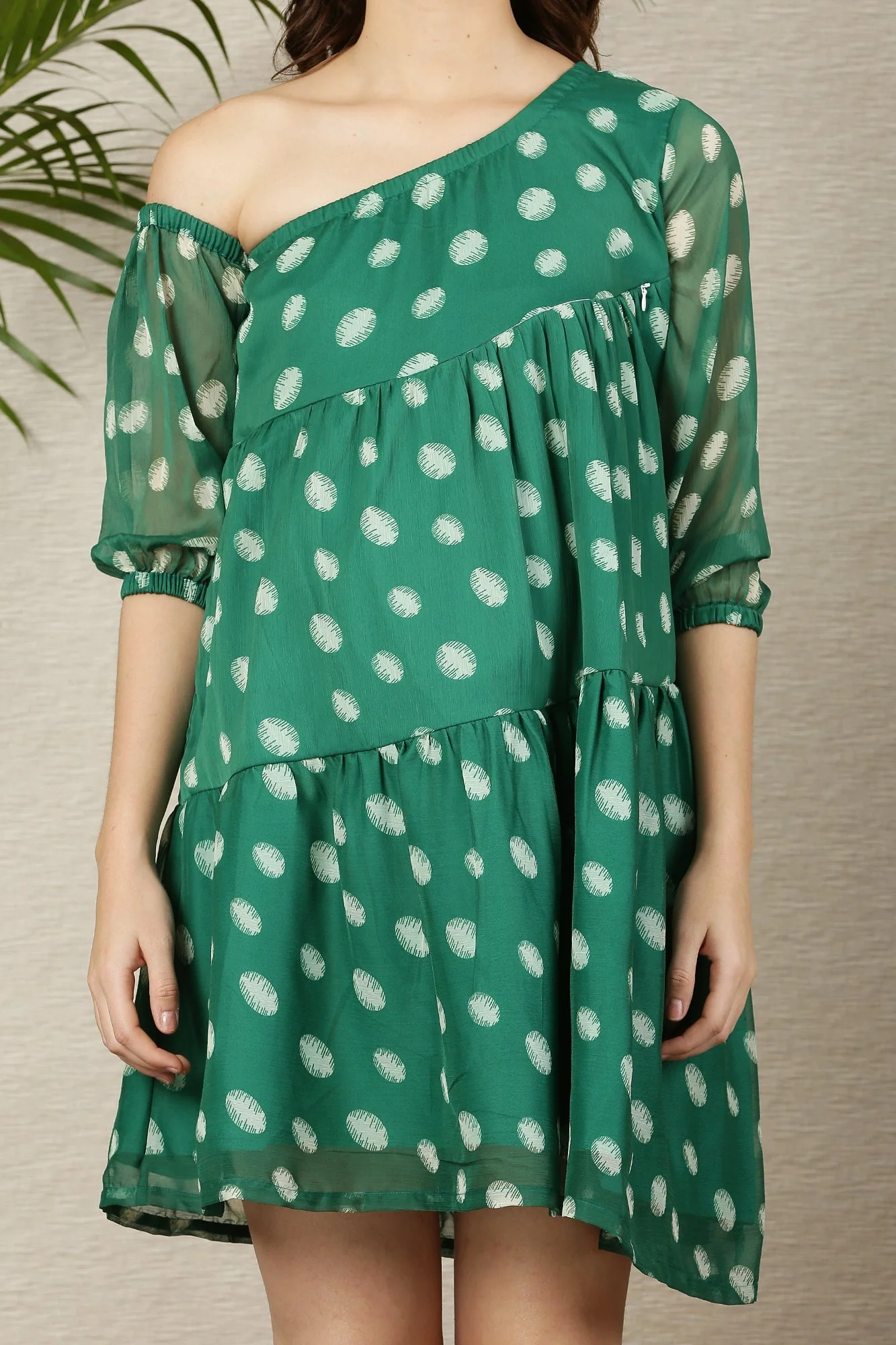 Splendid Emerald Polka Maternity & Nursing One Shoulder Knee Dress - Chenance