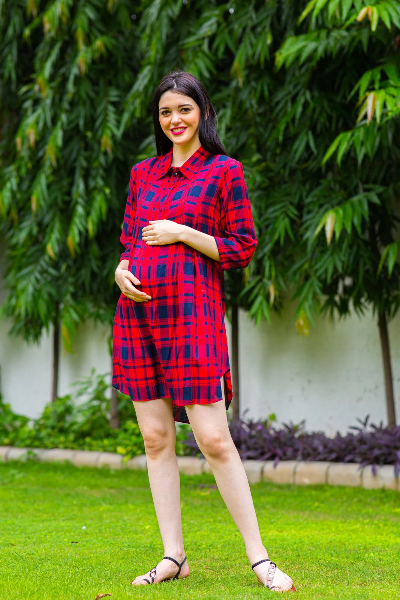 Merry Plaid Maternity & Nursing Shirt Dress - Chenance