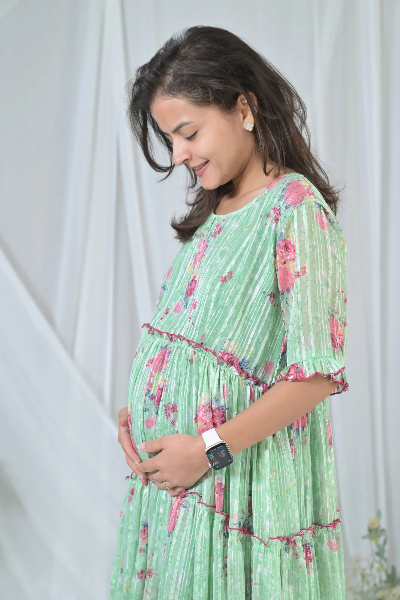 Graceful Mint Green Frill Maternity & Nursing Dress - Chenance