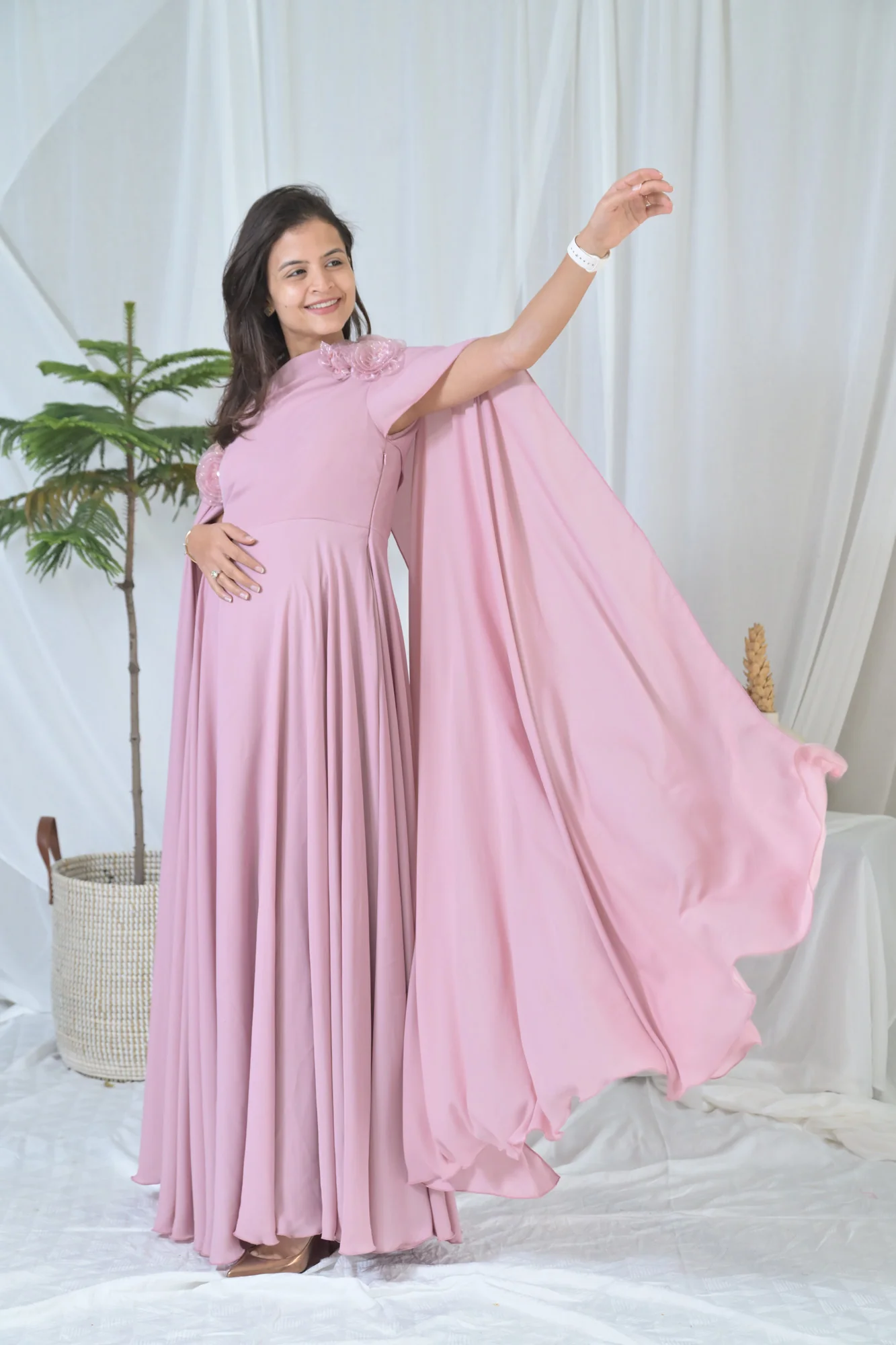 Luxe Rosewood Pink Maternity Satin Gown - Chenance